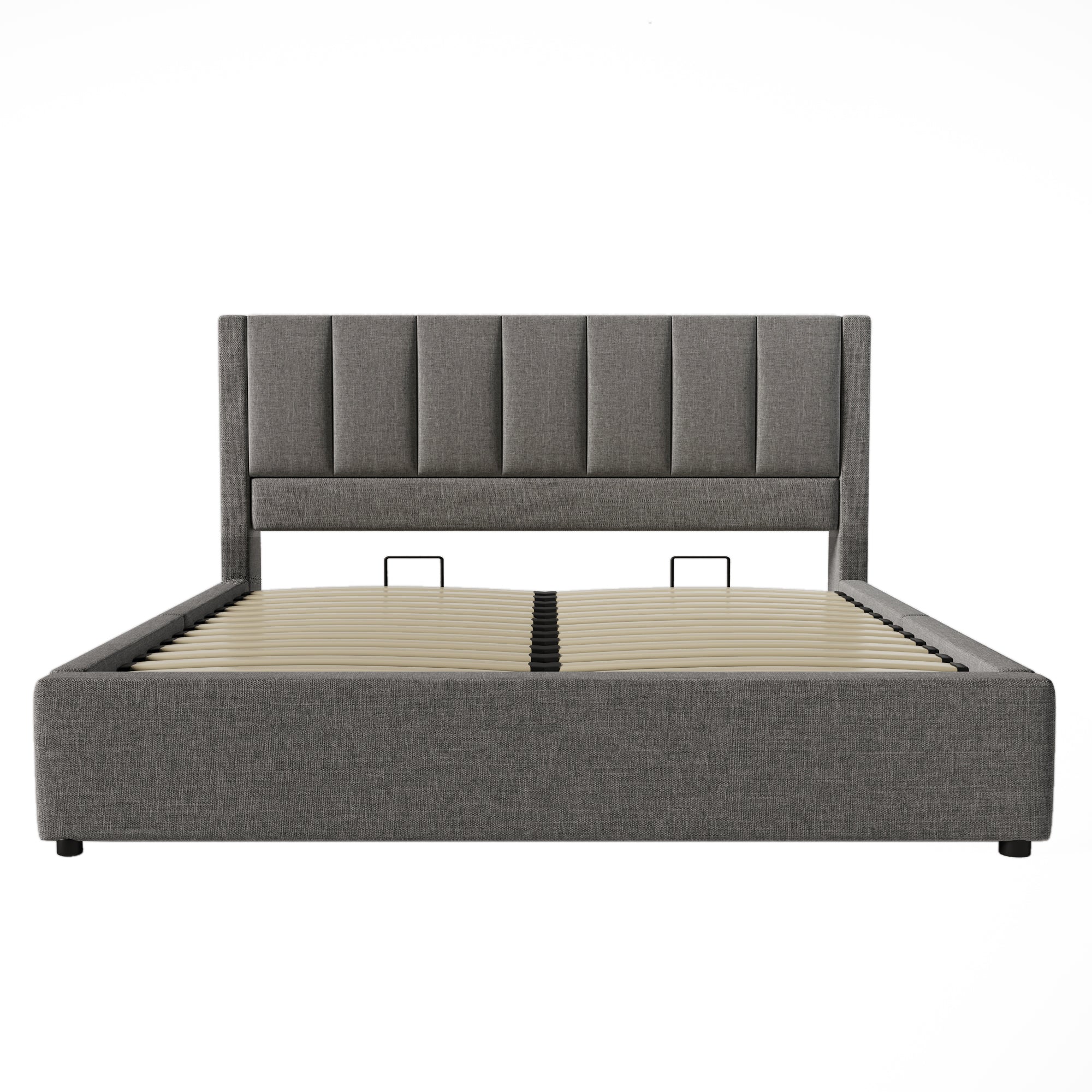 Logidon gestoffeerd bed 140x190 cm met bekerhouder en USB-oplader grijs