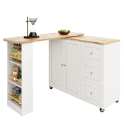 Logidon Swivel Dining Table White with Wheels Three Drawers 138-209 cm