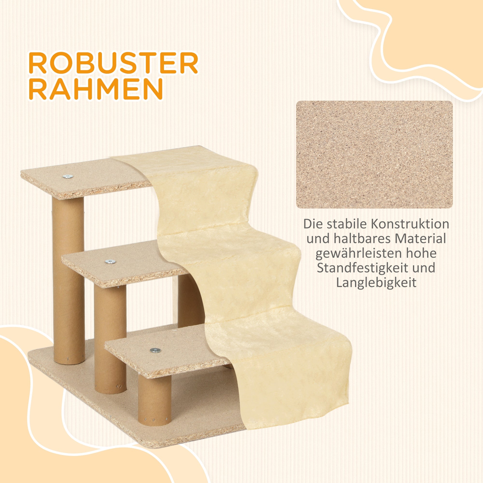 Logidon PawHut hondentrap 3-trede 35 cm pluche look beige