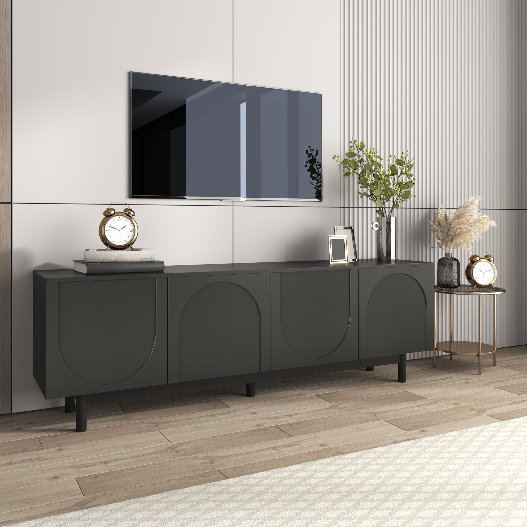Logidon Modern Black TV Cabinet 175 cm Adjustable Panels