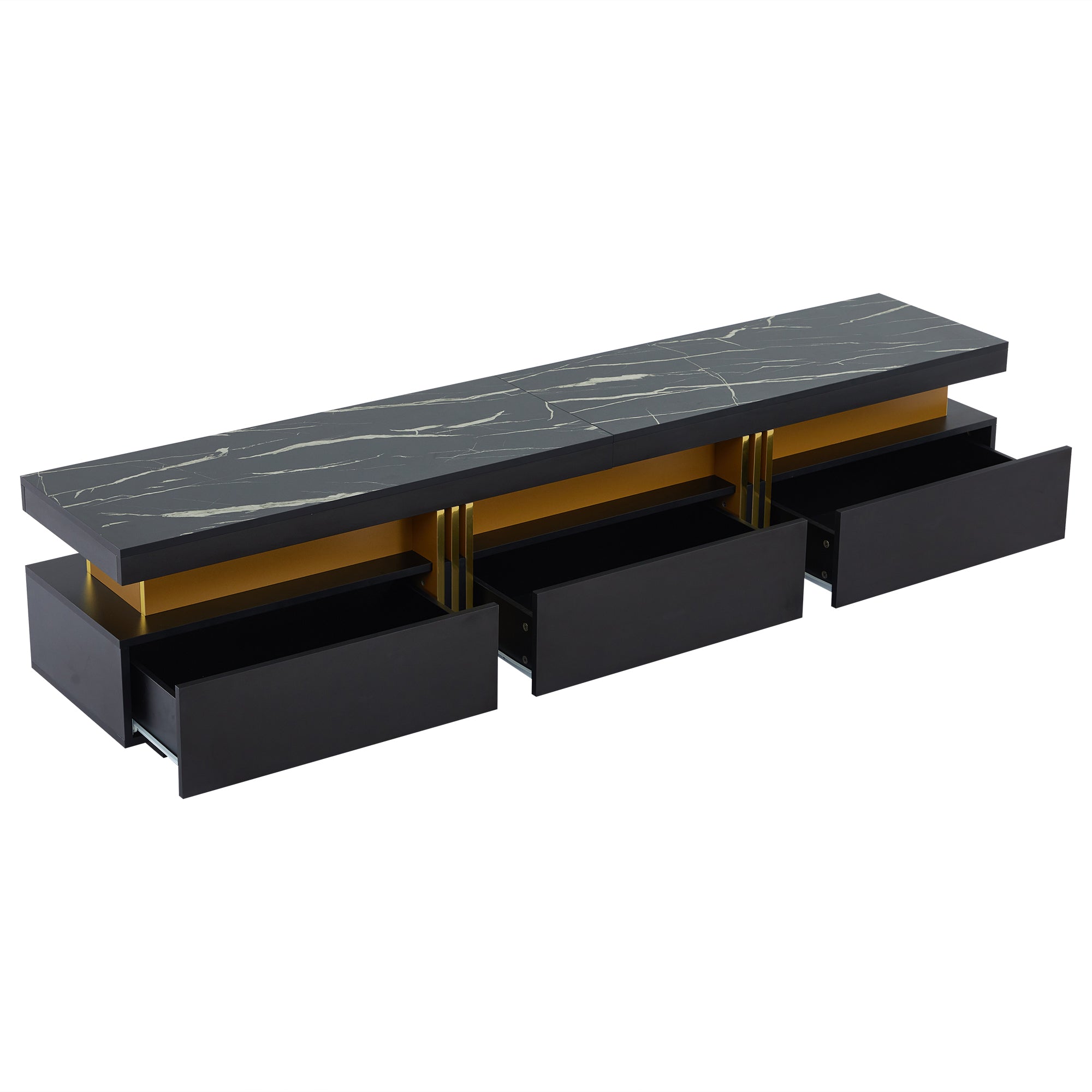 Logidon Zwarte tv-wandmeubelset 2 tv-kast salontafel marmerlook