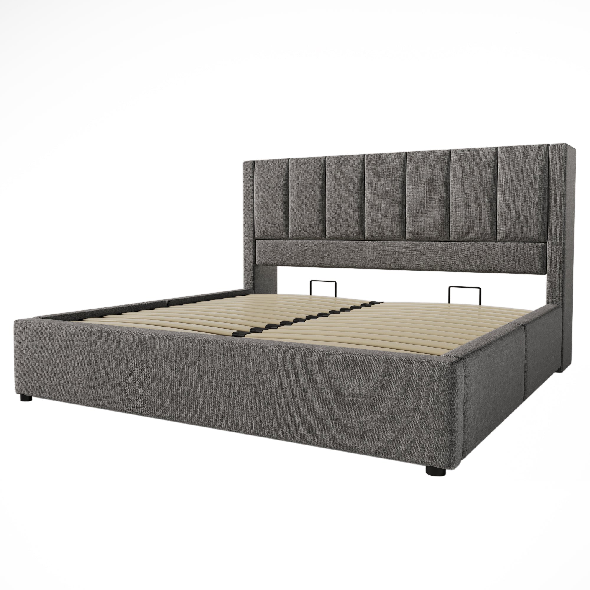 Logidon gestoffeerd bed 140x190 cm met bekerhouder en USB-oplader grijs