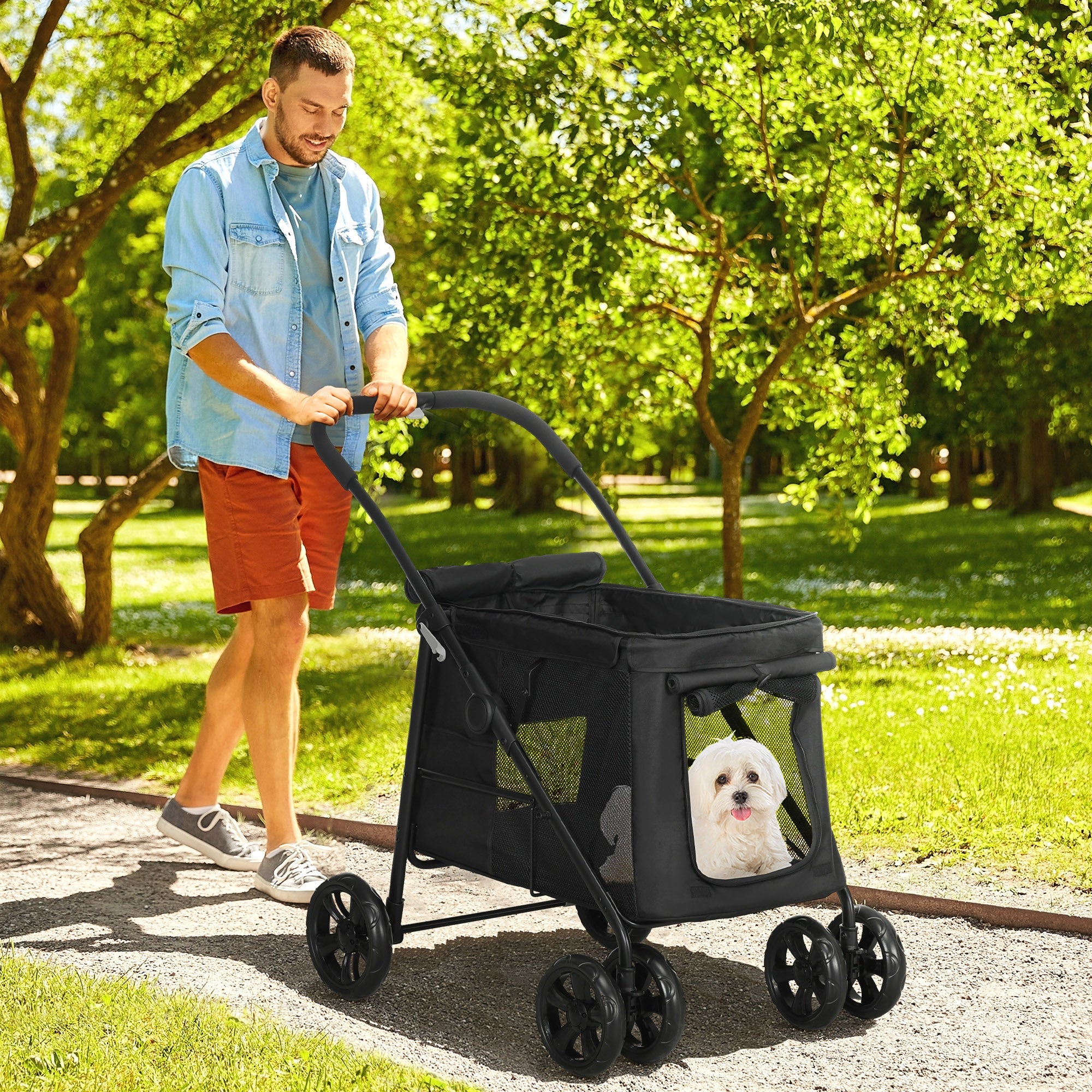 Logidon Hondenkar 3-in-1 Dierenwagen Grijs Oxford tot 10 kg