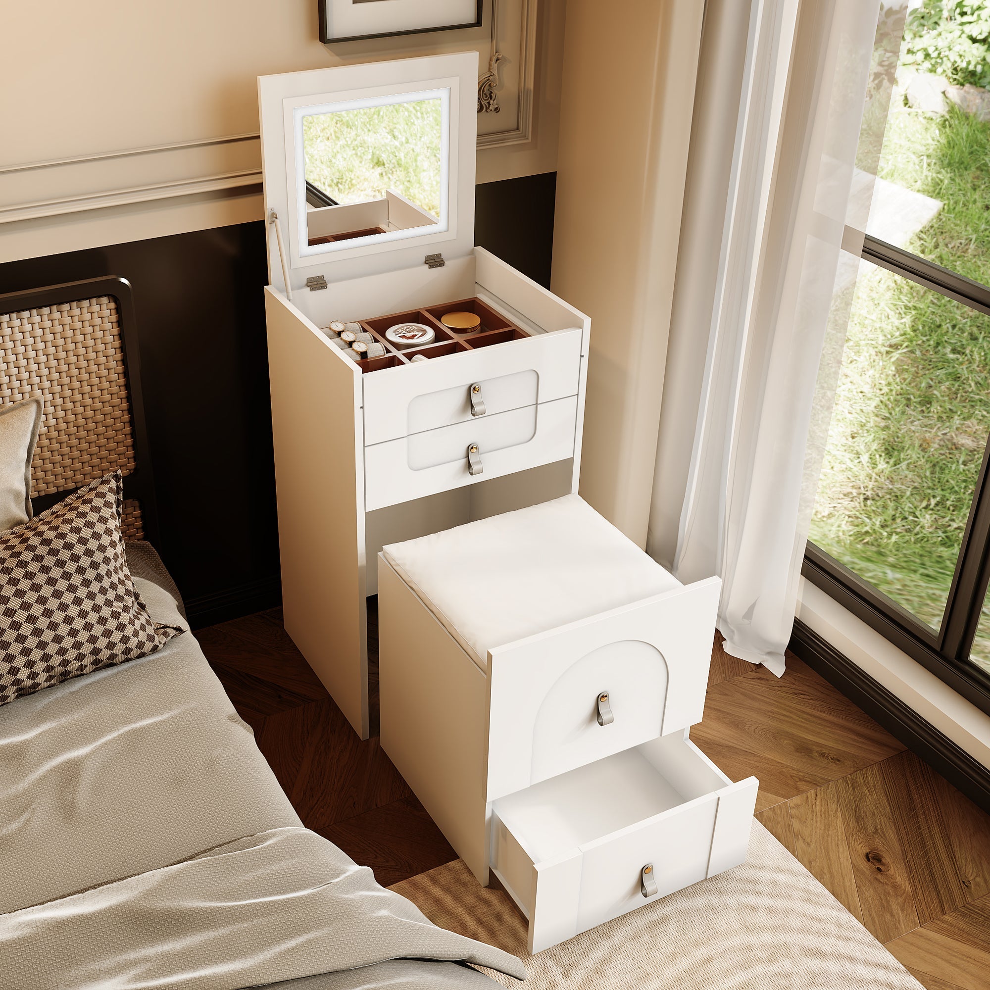 Logidon kaptafel met spiegel en LED-verlichting wit 3 lades