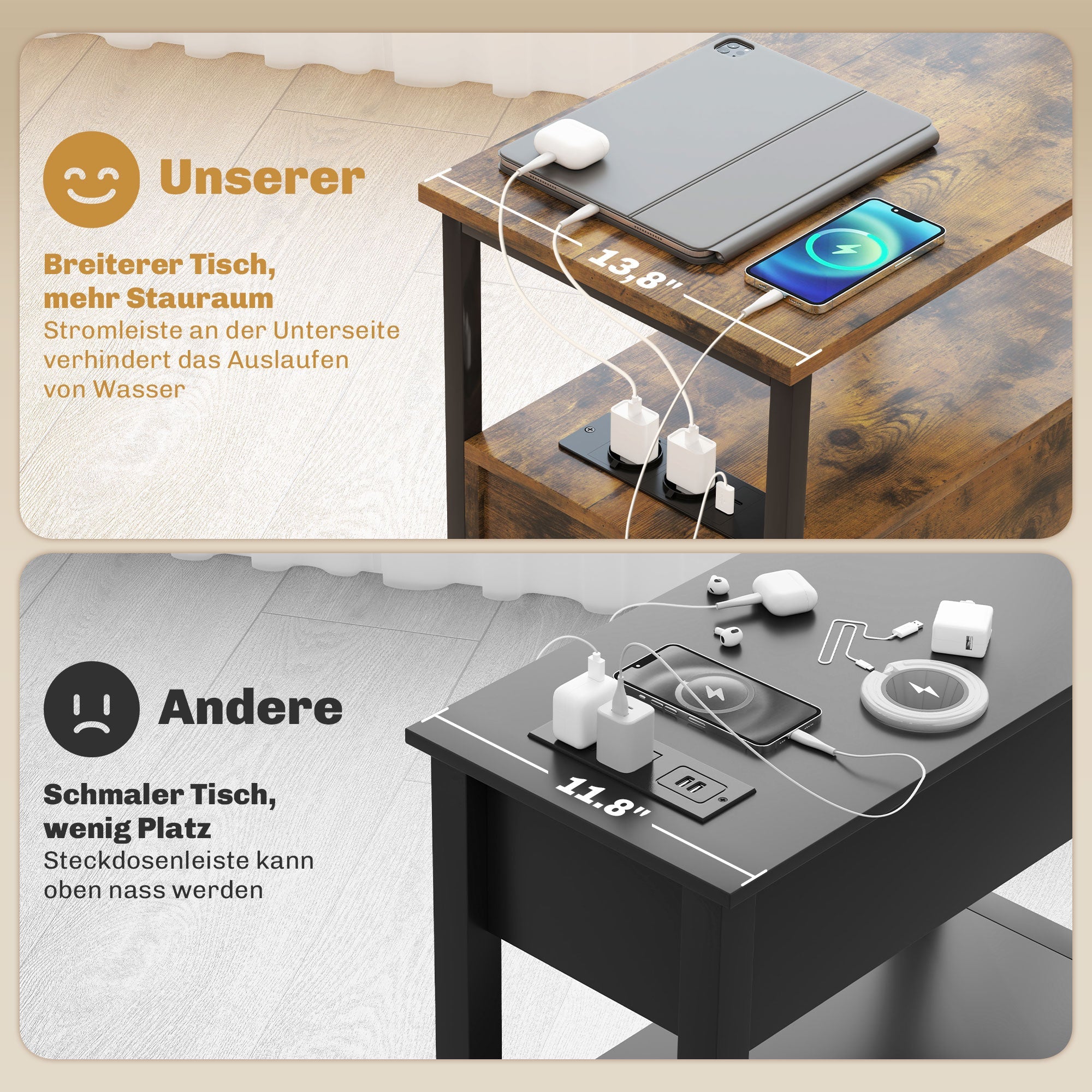 Logidon bijzettafel met laadstation en USB-aansluitingen 2 lades