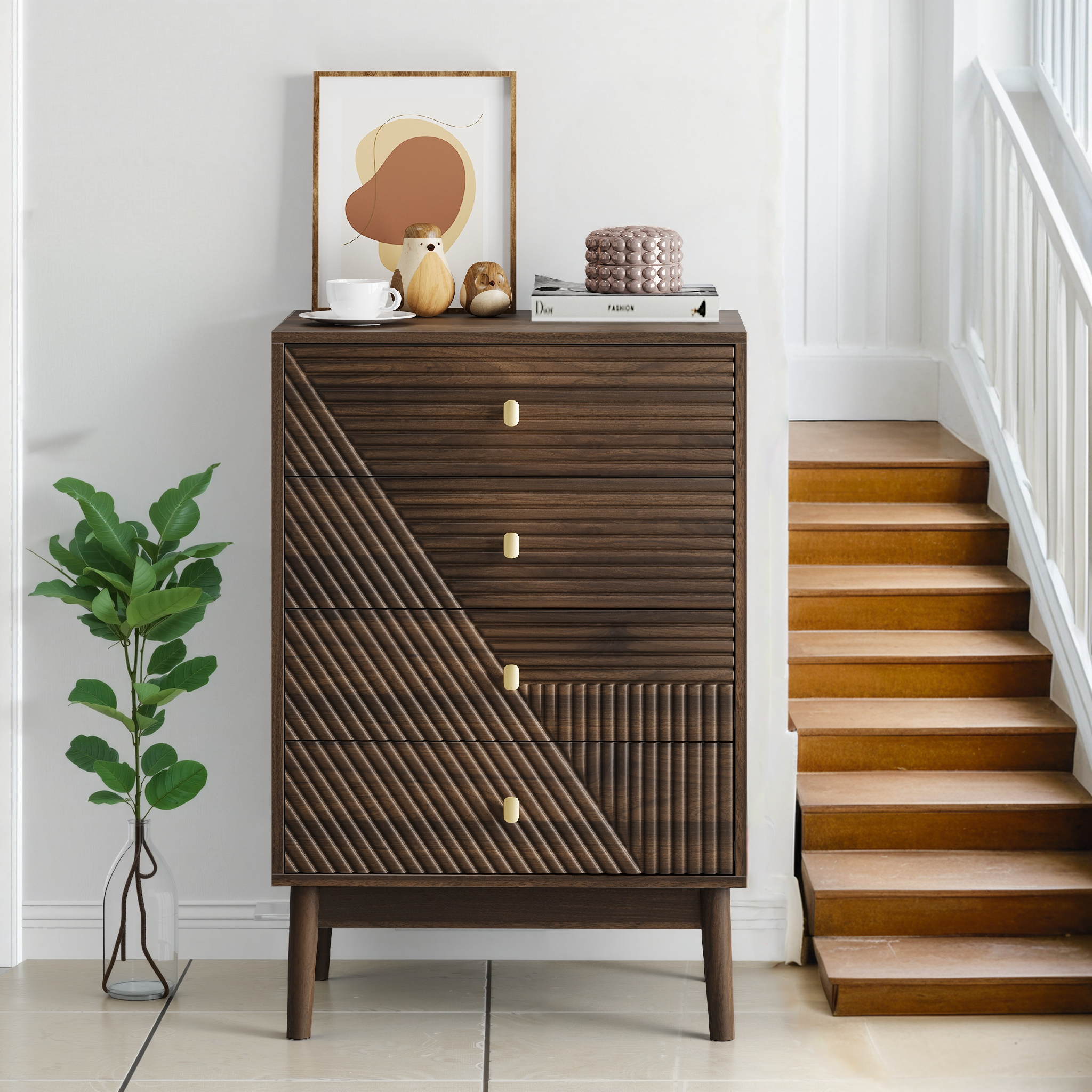 Logidon Notenhouten ladekast 60x40x90 cm met 4 lades
