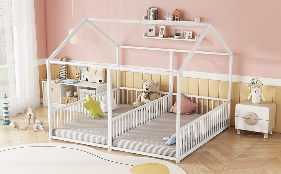Logidon metalen bed kinderbed 90x200 cm huisvorm wit