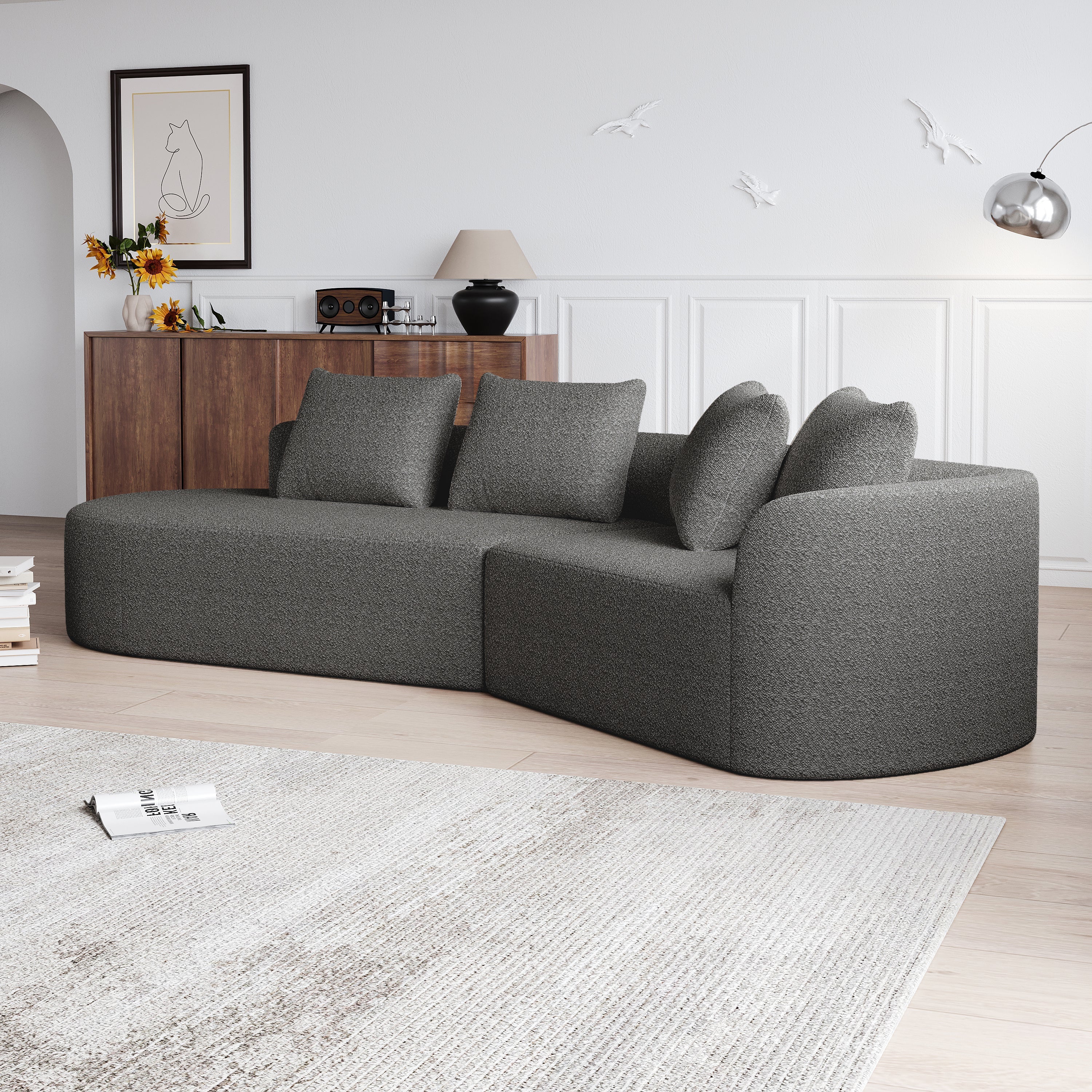 Logidon Chenille Hoekbank Grijs Fluweel XXL Modern 4-zits design