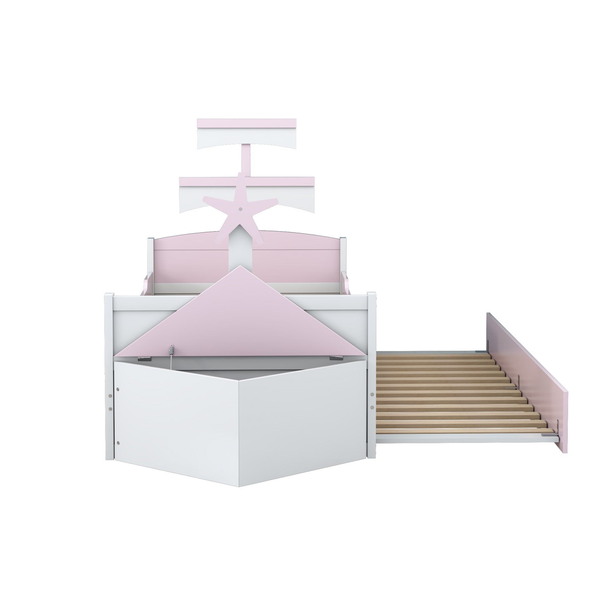Logidon kinderbed hout roze zeilbootvorm 90x200 met uitschuifbaar bed