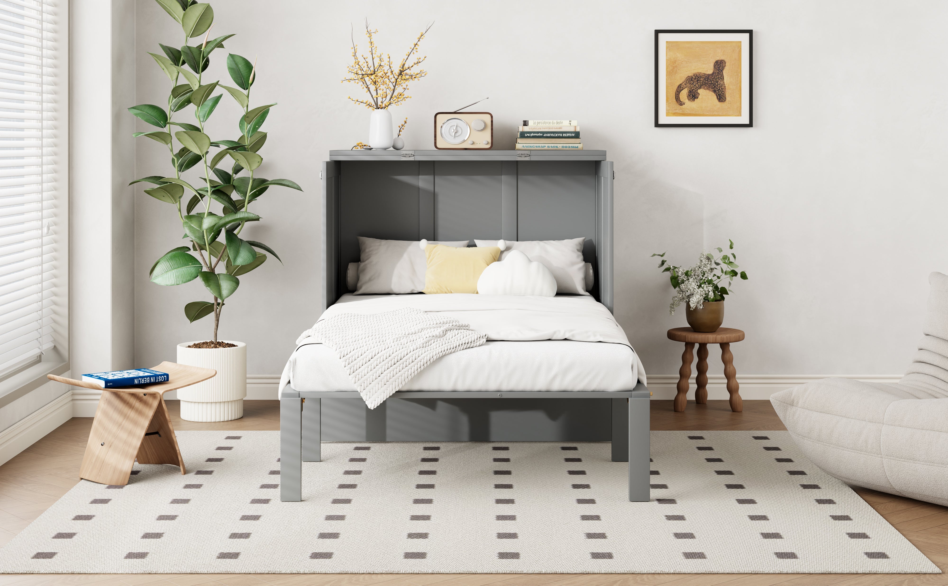 Logidon Murphy bed 90x200 grijs verticaal opklapbed met lattenbodem