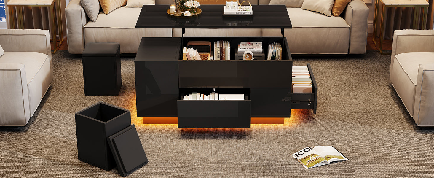 Logidon 4-in-1 in hoogte verstelbare salontafel zwart 100x50x45 cm LED