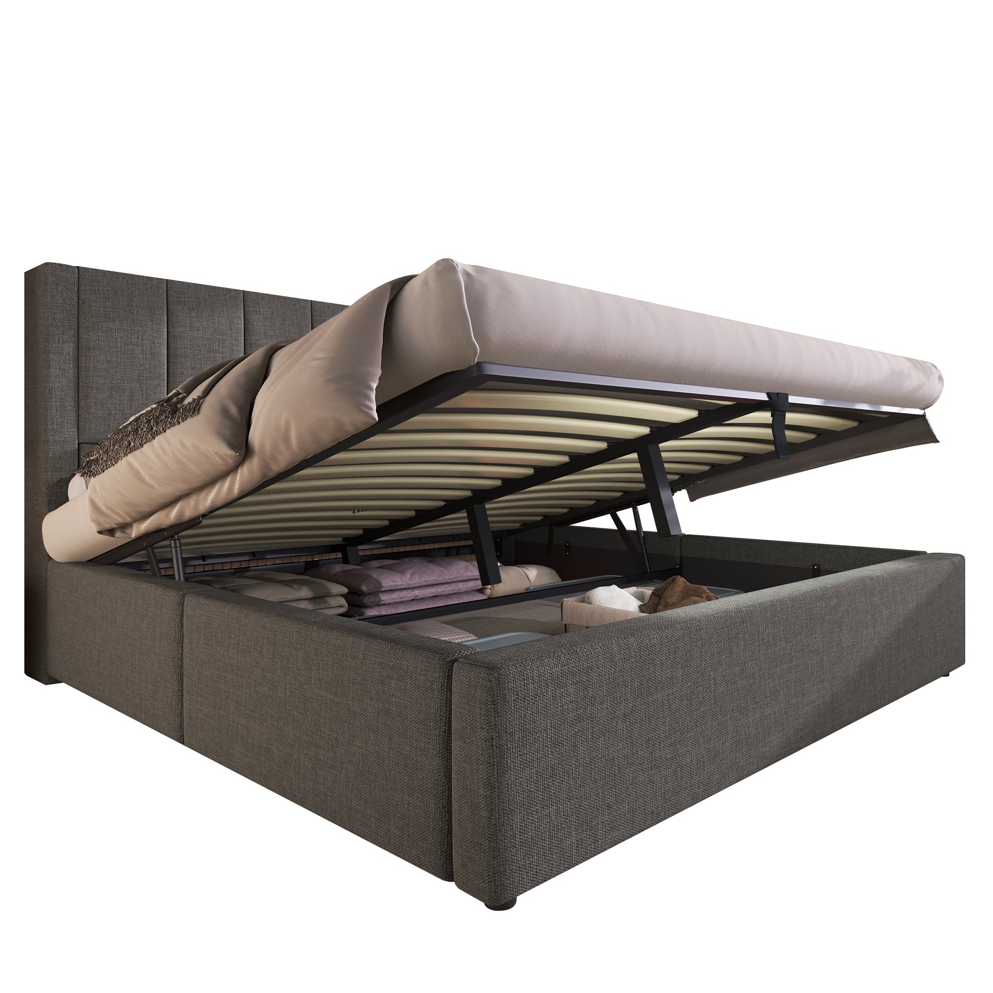 Logidon gestoffeerd bed 140x190 cm met bekerhouder en USB-oplader grijs