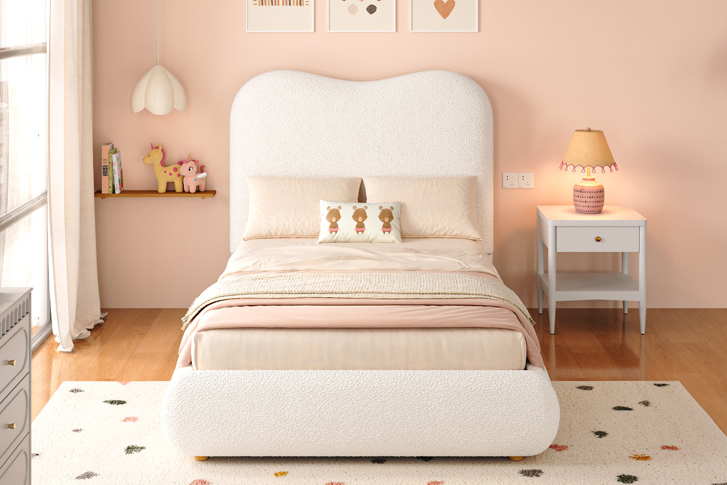 Logidon Hydraulisch Kinderbed 90 x 200 cm met Opbergruimte Beige Bouclé
