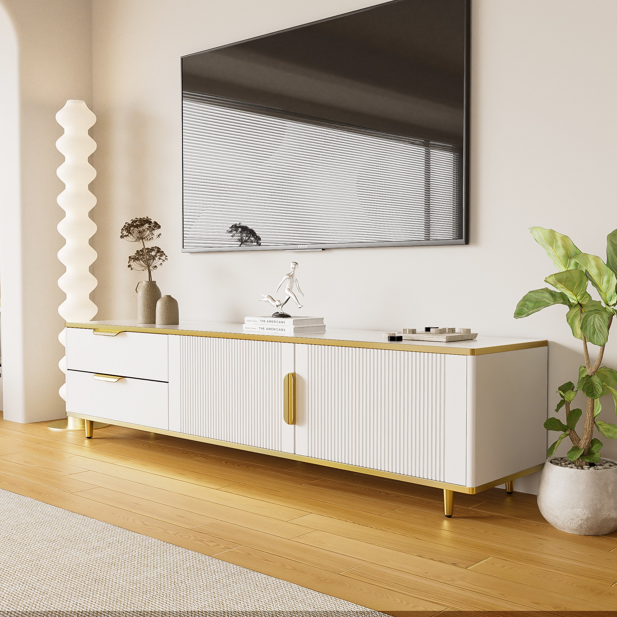 Logidon TV-meubel witgouden accenten 175 cm breed marmerlook