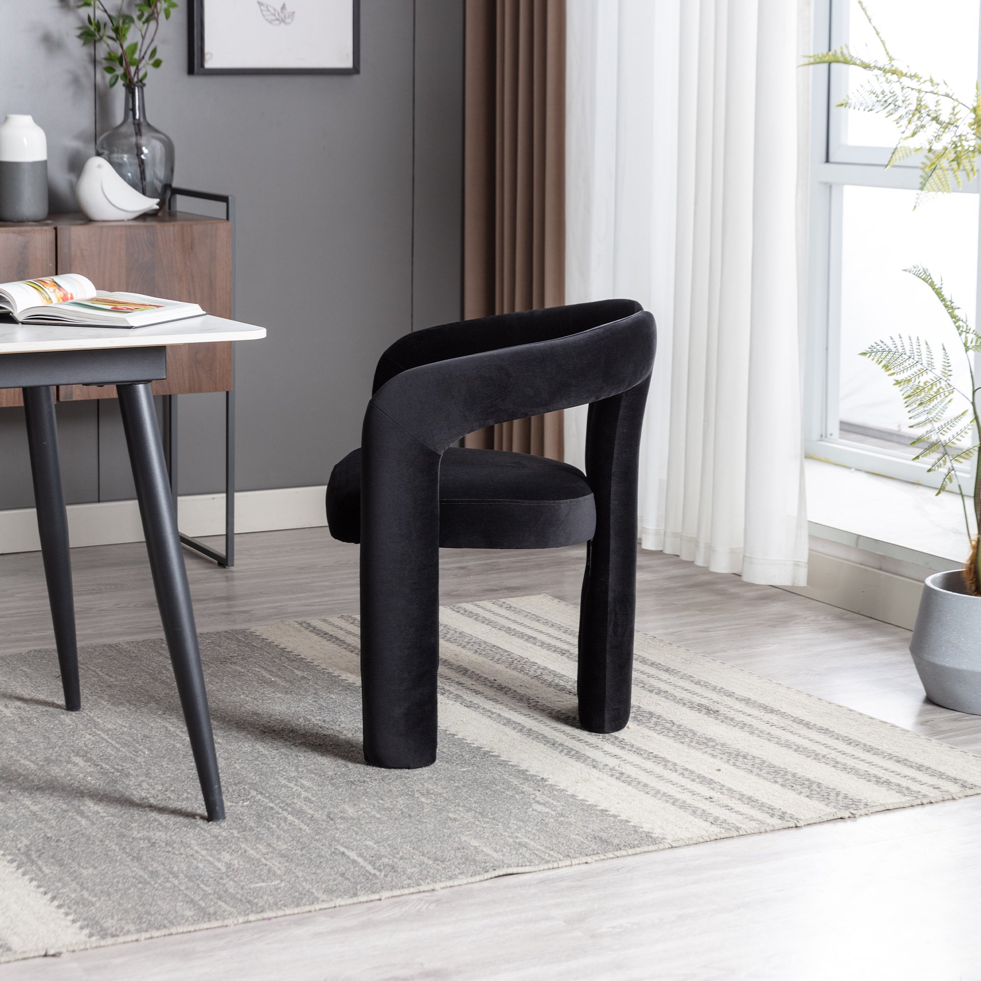 Logidon fluweelaccentstoel zwart set van 2 gestoffeerde eetkamerstoelen