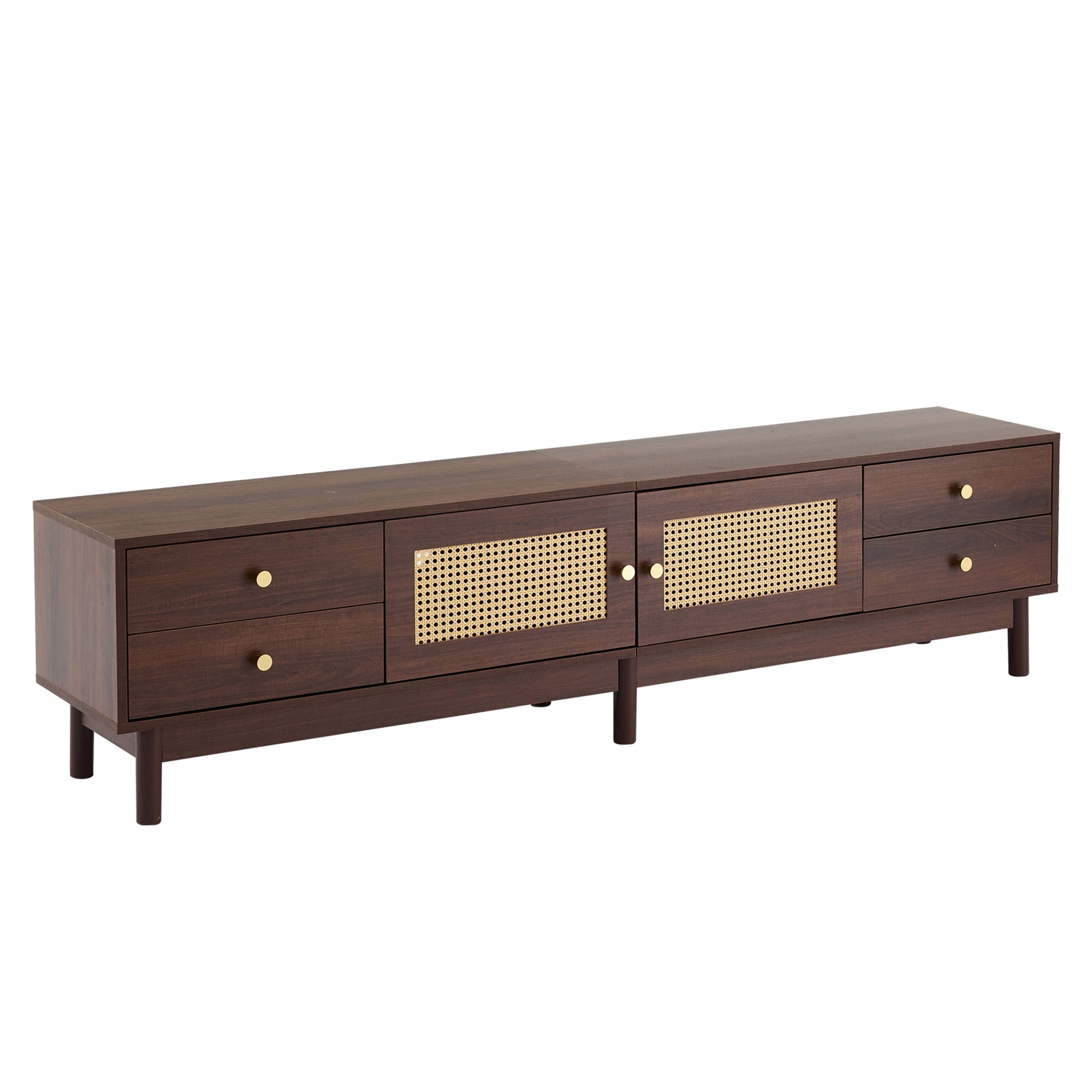 Logidon TV cabinet 180 cm dark wood look rattan doors cable management