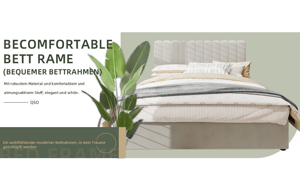 Logidon 160x200 cm gewatteerd bed beige met gasveer opbergruimte