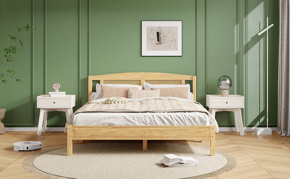 Logidon double bed 160x200 cm wood with natural rattan 15 slats