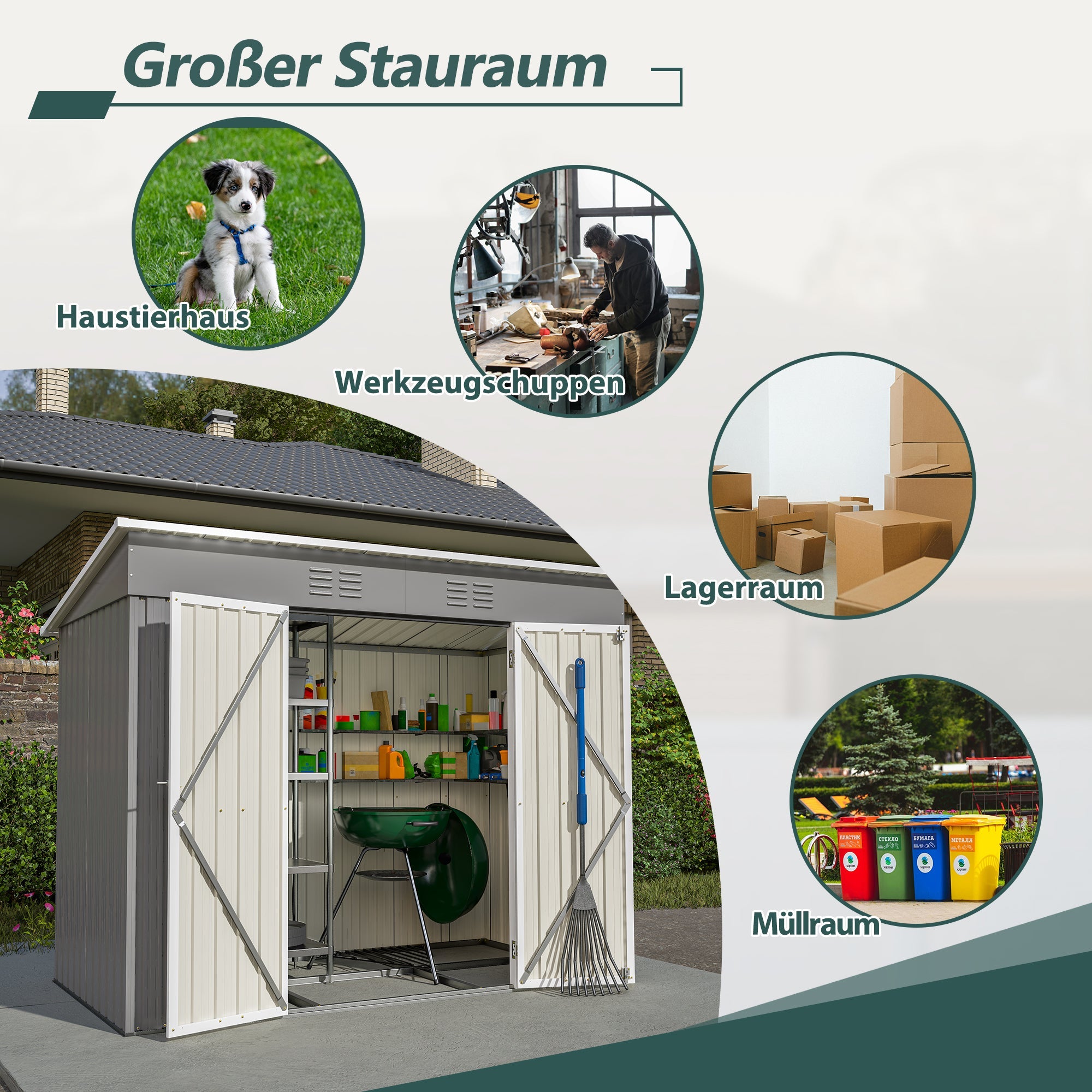 Logidon 8x4 Ft metalen gereedschapsschuur grijs met fundering weerbestendig