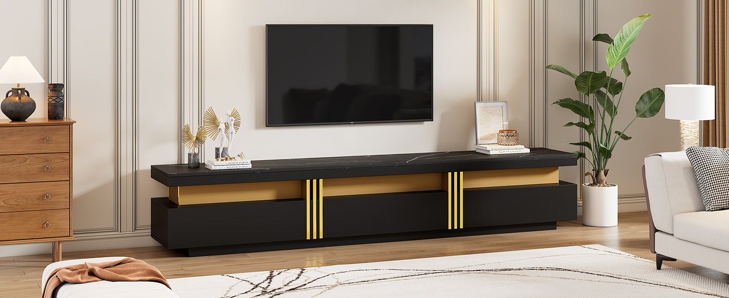 Logidon Zwarte tv-wandmeubelset 2 tv-kast salontafel marmerlook