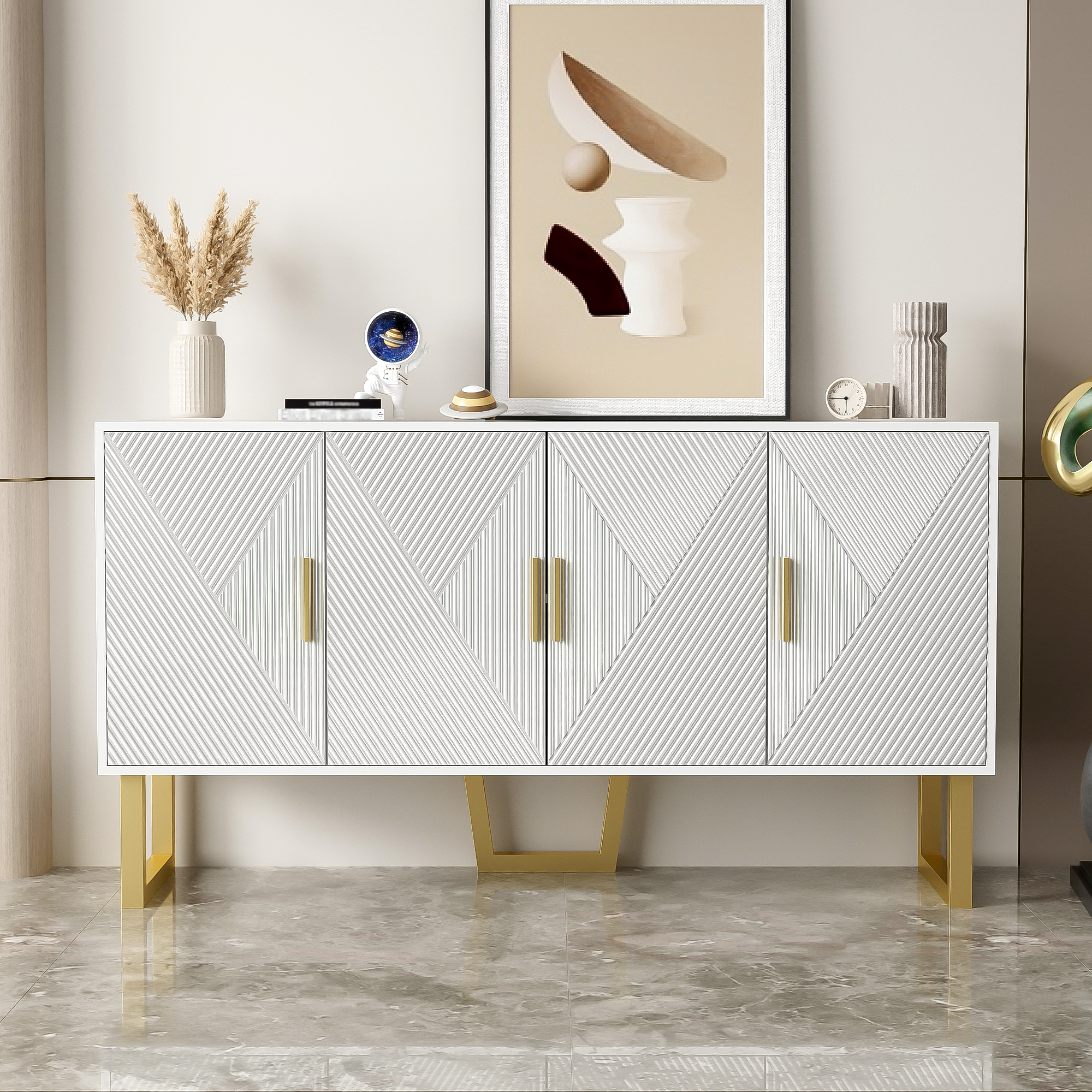 Logidon dressoir 4 deuren 150 cm wit hoogglans gouden handgrepen