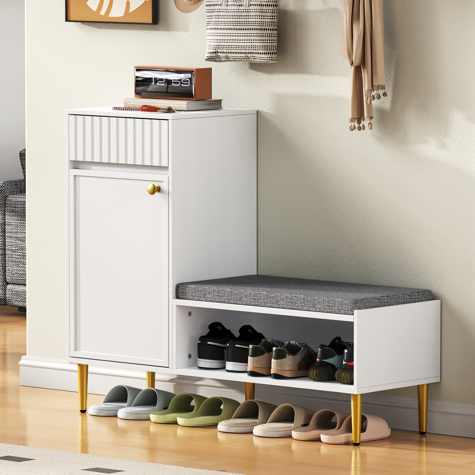 Logidon Moderne Schoenenkast Met Bank Wit 100x35x82 cm