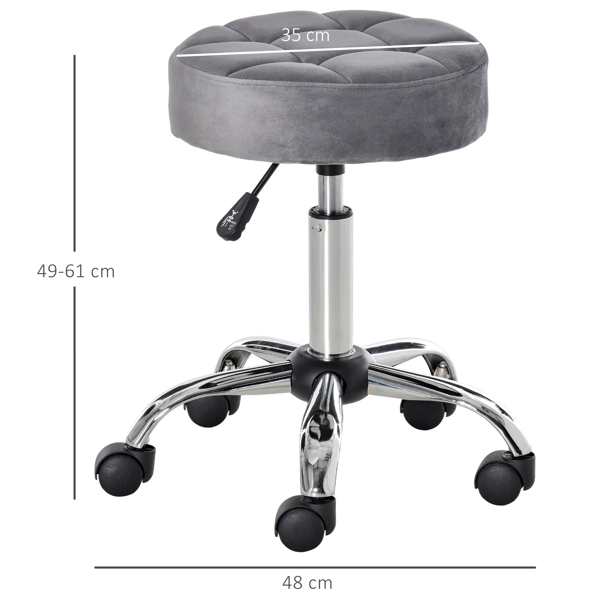 Logidon Verstelbare Salonkruk Grijs Velvet Touch Wielen Chrome Onderstel