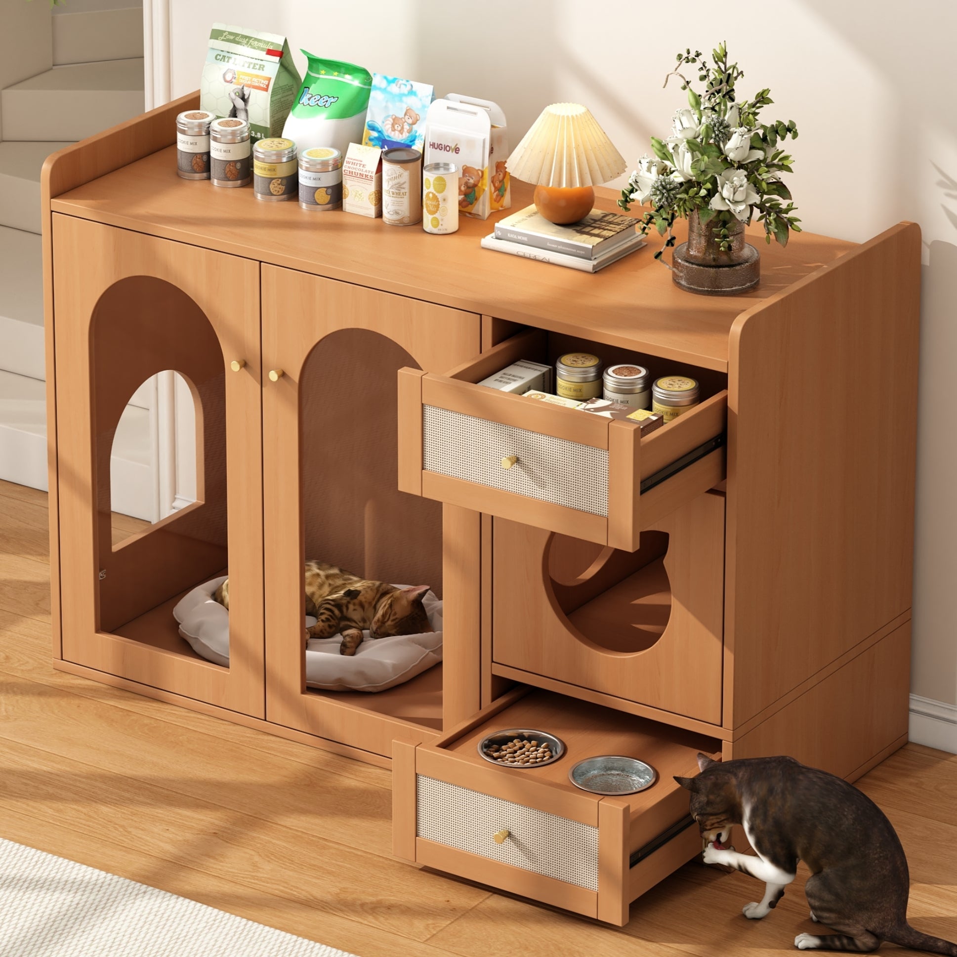 Logidon kattenhuis zijkastje walnoot 120x45x83 cm