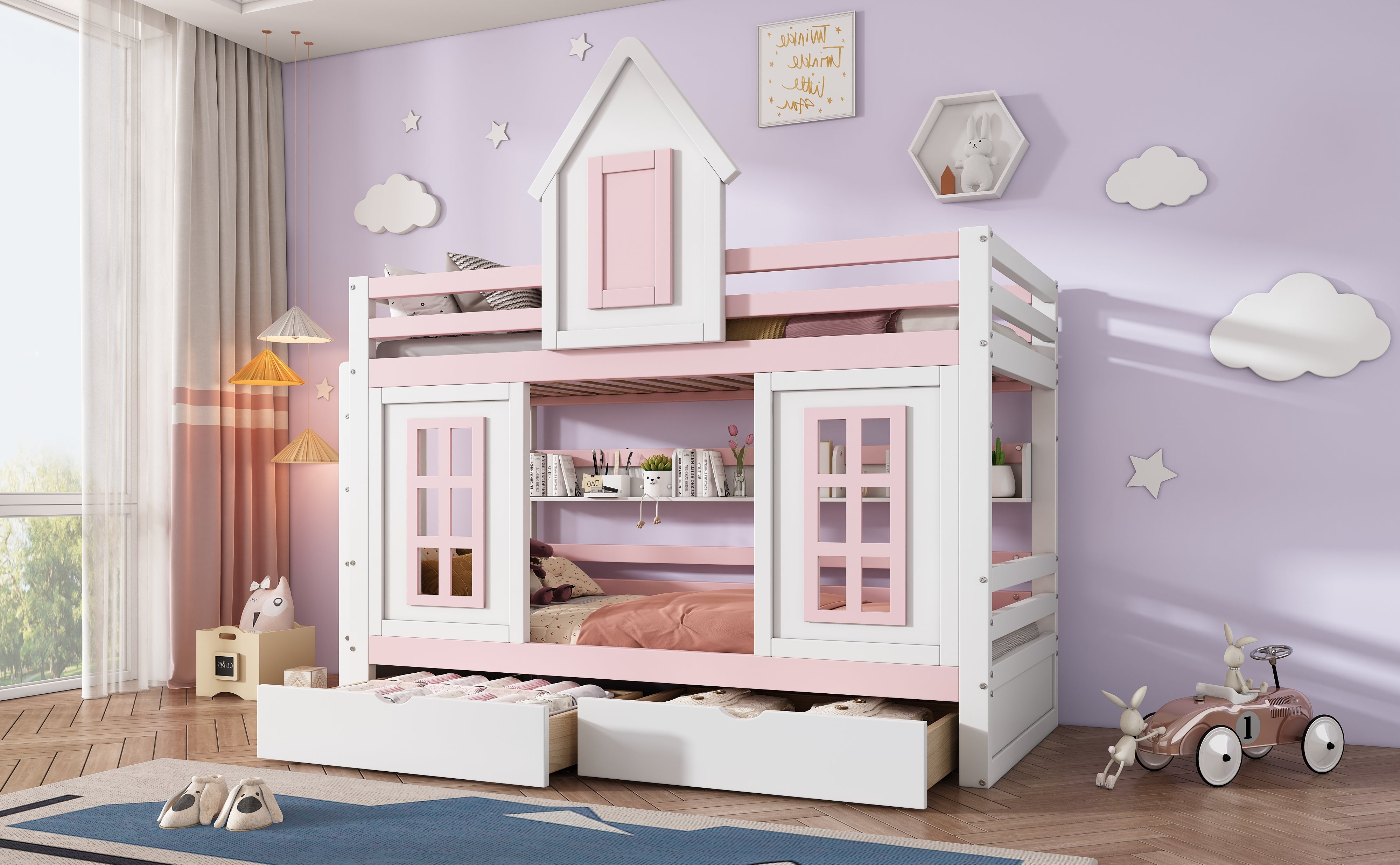 Logidon stapelbed prinsessenbed 90x200 wit roze