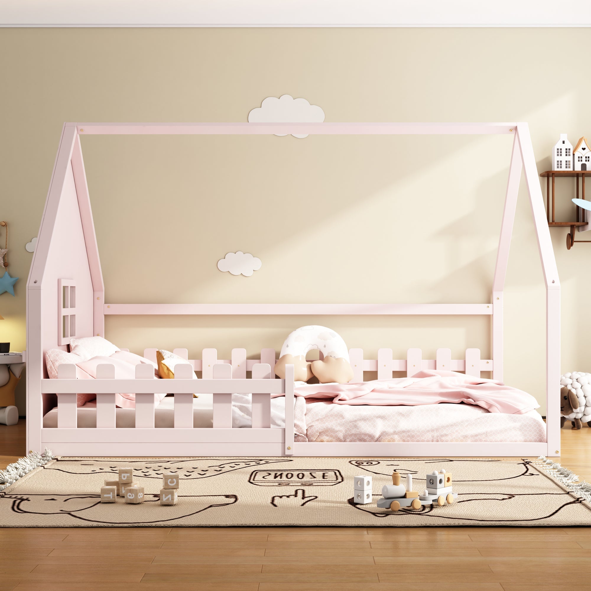 Logidon vlakbed 140x200 cm roze kinderbed met railing