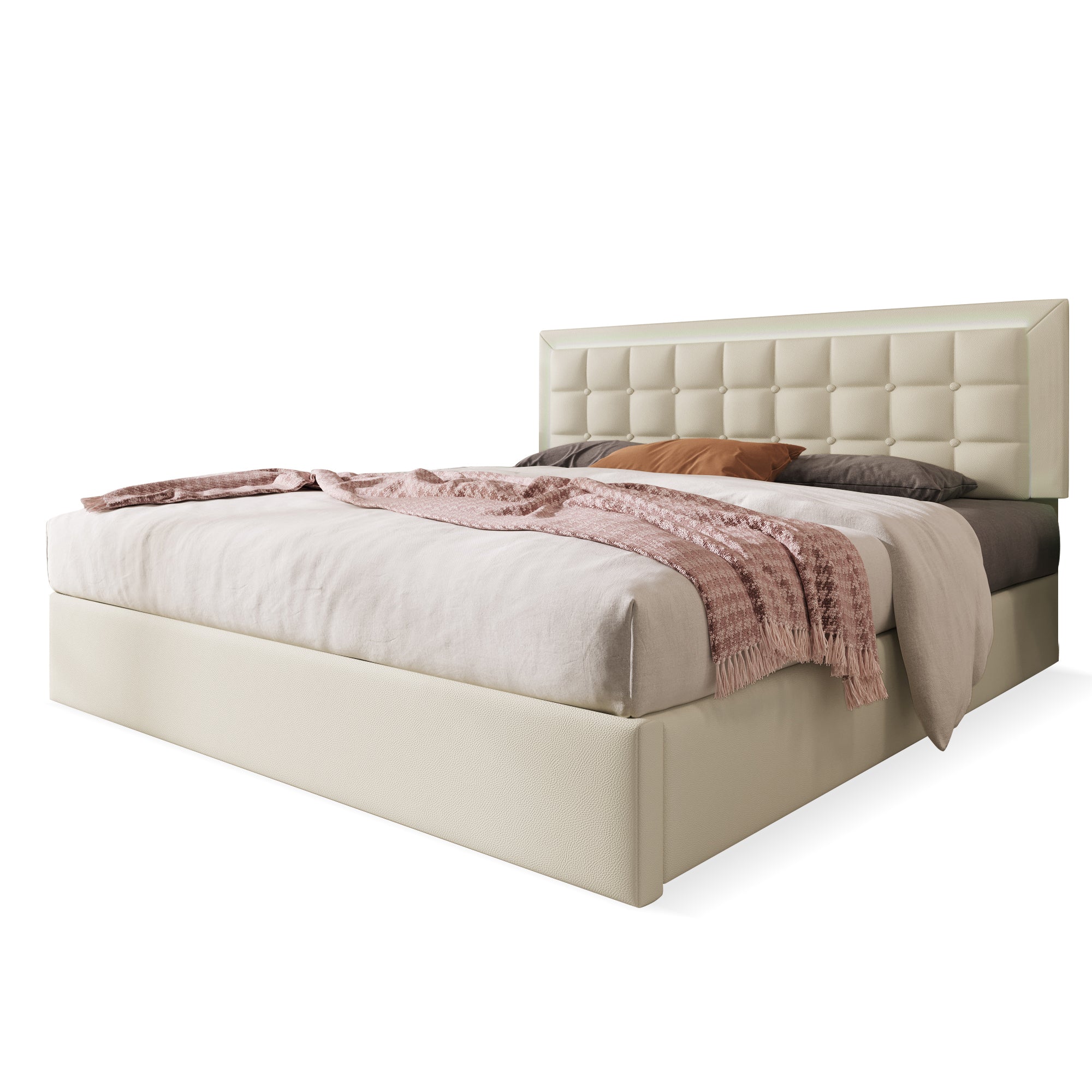 Logidon gestoffeerd bed met lattenbodem en opbergruimte wit 180x200 kunstleer