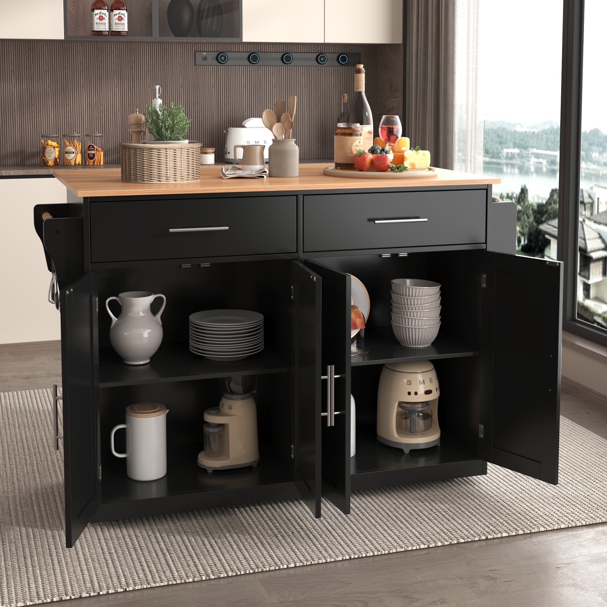 Logidon serving trolley with folding table top black 120x46x91 cm