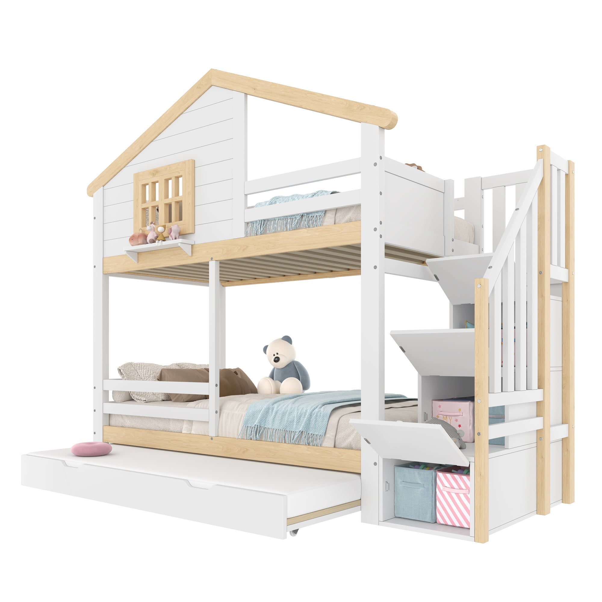 Logidon stapelbed 90x200 cm wit naturel uitschuifbed