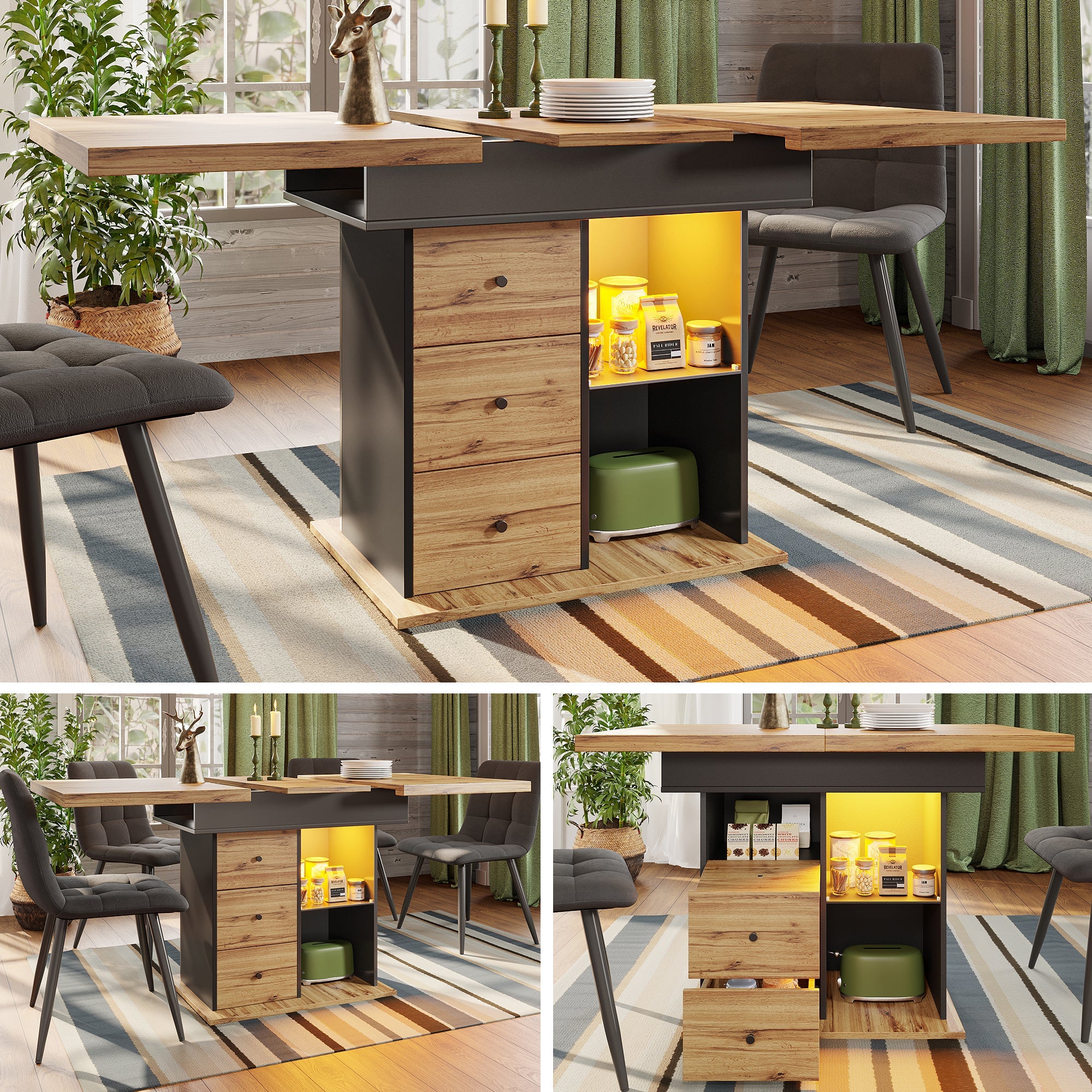 Logidon eettafel telescopisch uitschuifbaar 110-140×80 cm met LED verlichting