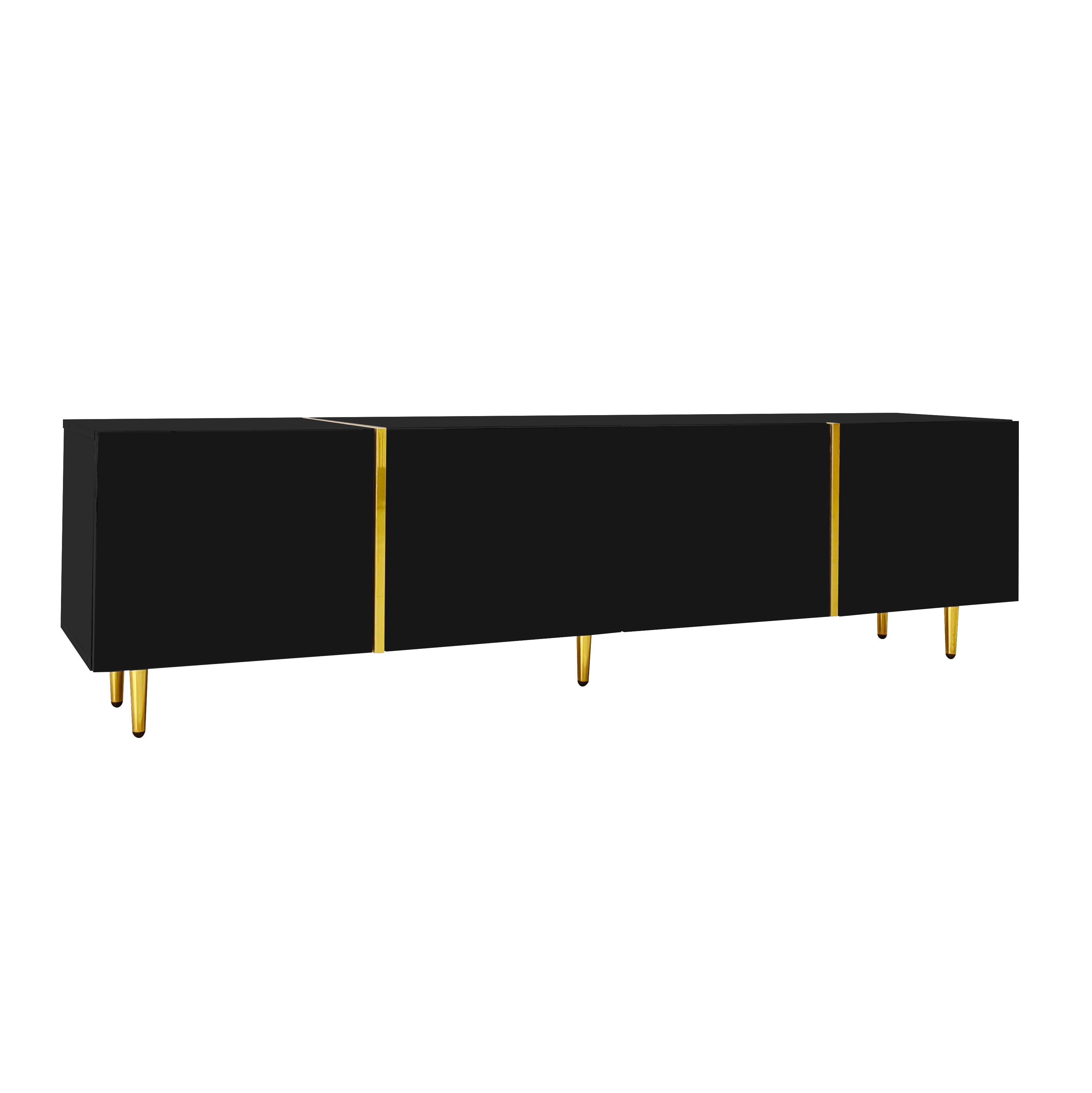 Logidon high-gloss TV cabinet 170 cm black-gold, 4 doors, modern