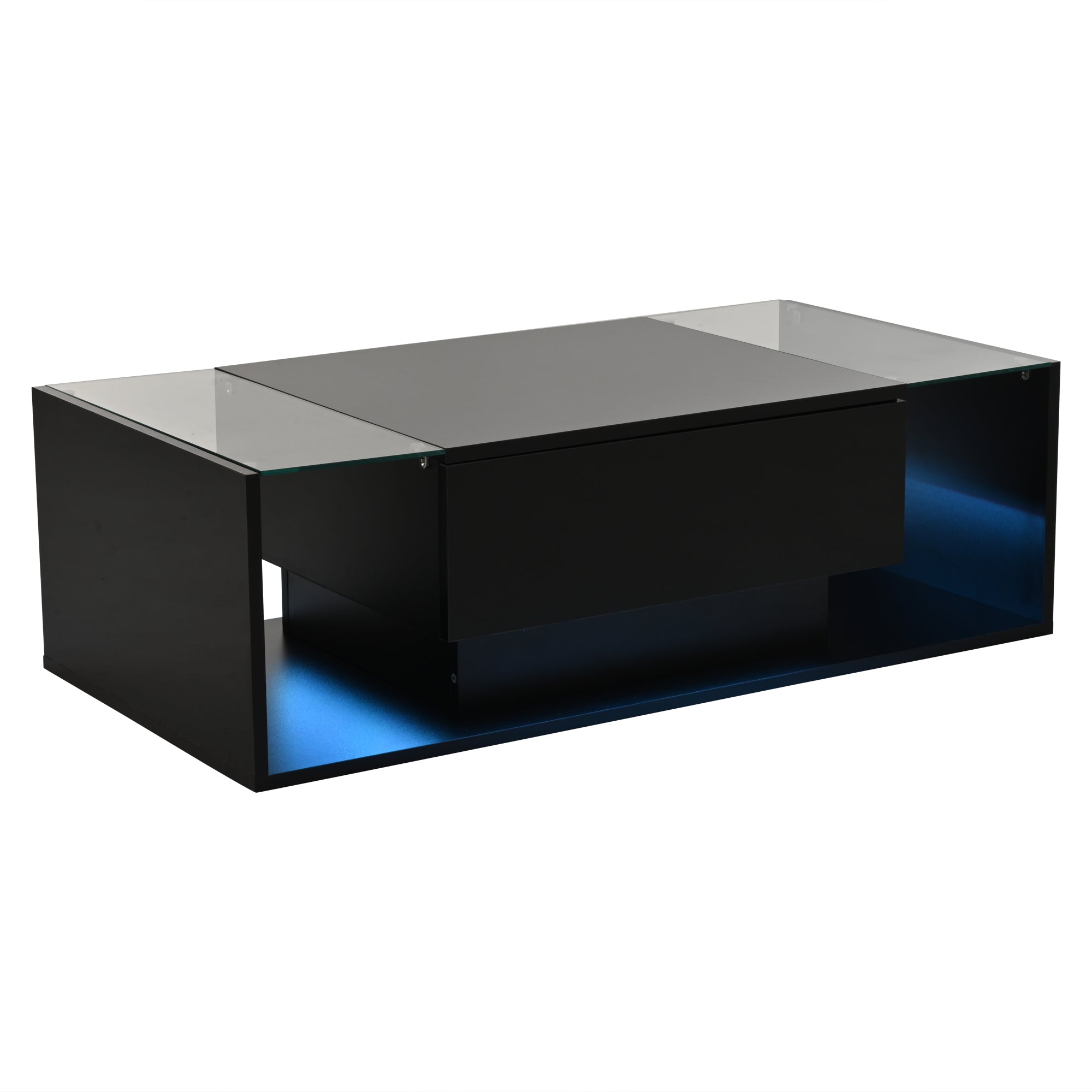 Logidon Zwarte hoogglans salontafel 100x50x31 cm met lade LED lichtstrip
