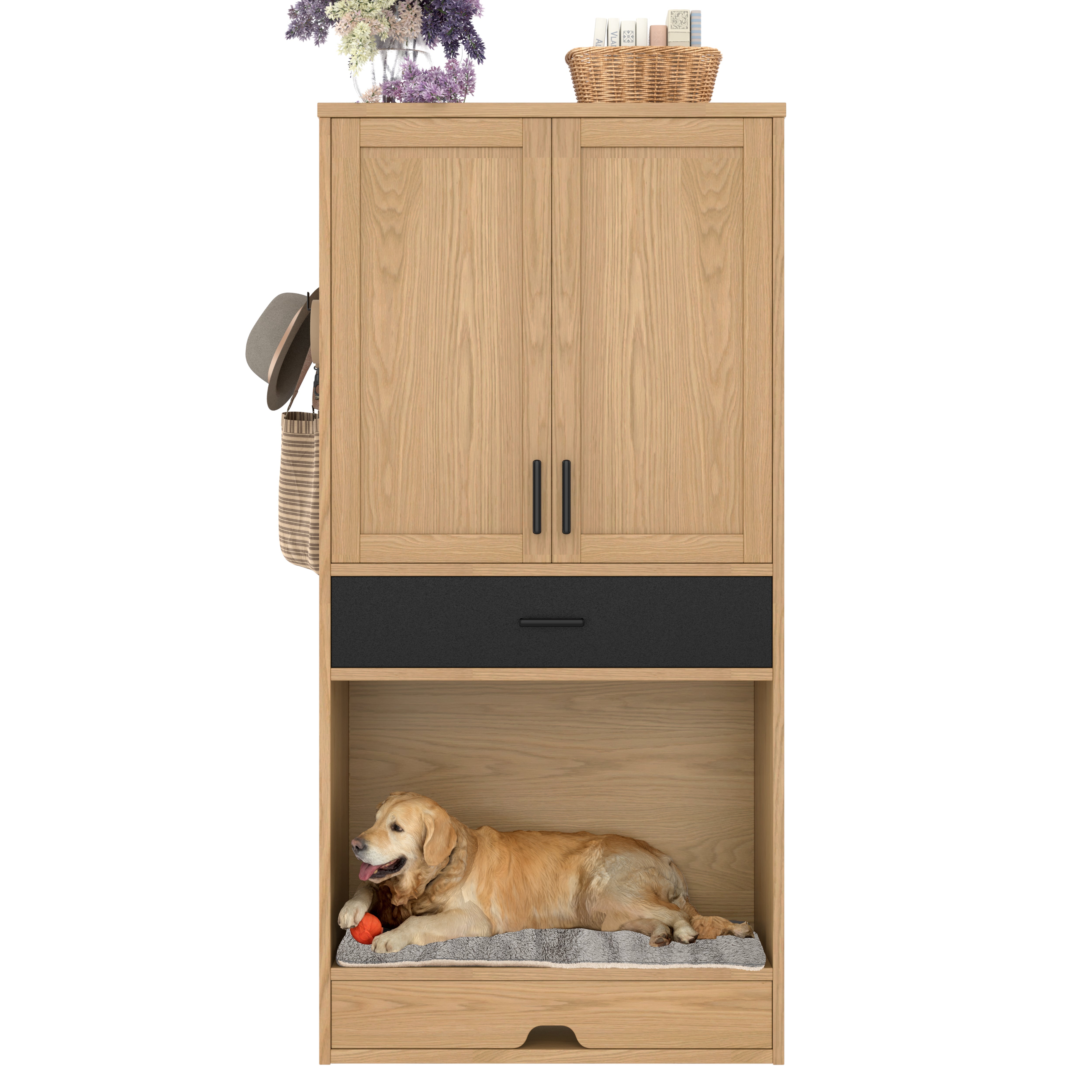 Logidon dierenkast eiken look 79x40x160 voerstation hondenmand