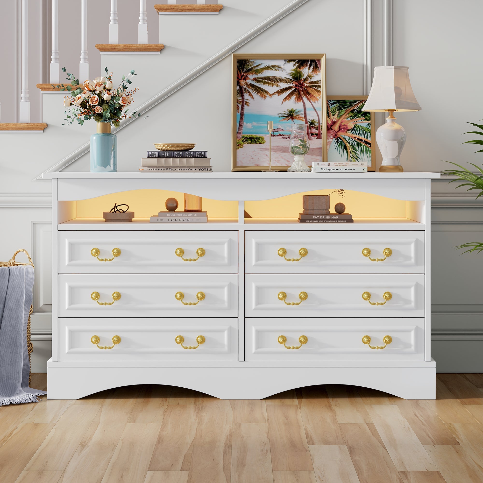 Logidon Dressoir 120x40x70 met LED-licht en halfopen opbergruimte Wit