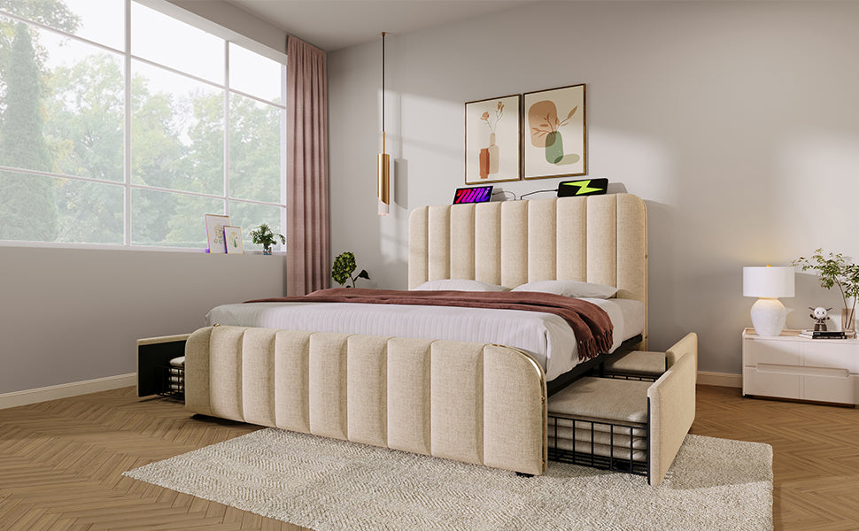 Logidon upholstered bed double bed headboard USB C charging function 140x200