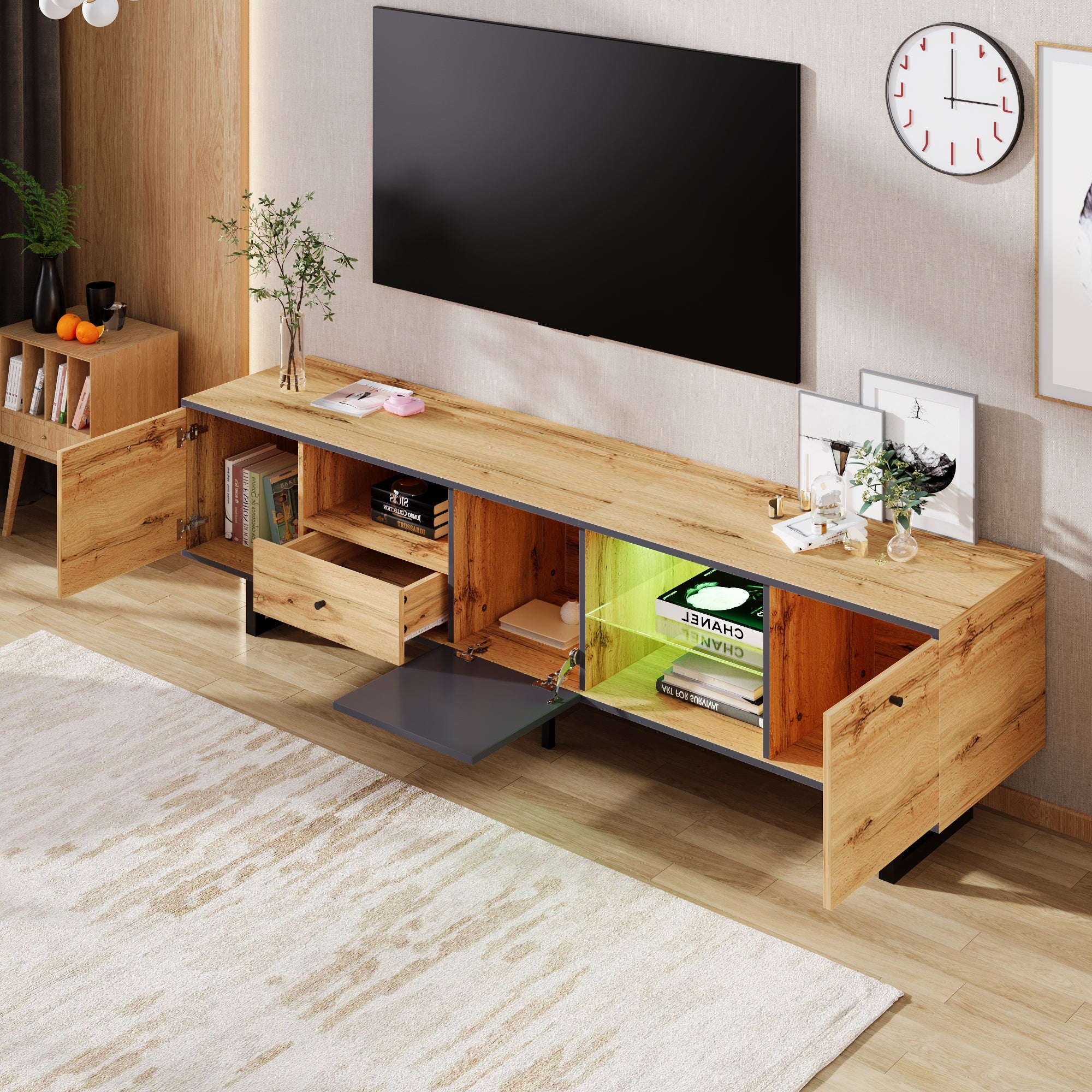 Logidon lowboard tv-meubel met LED-lichteffect natuurlijke houtlook