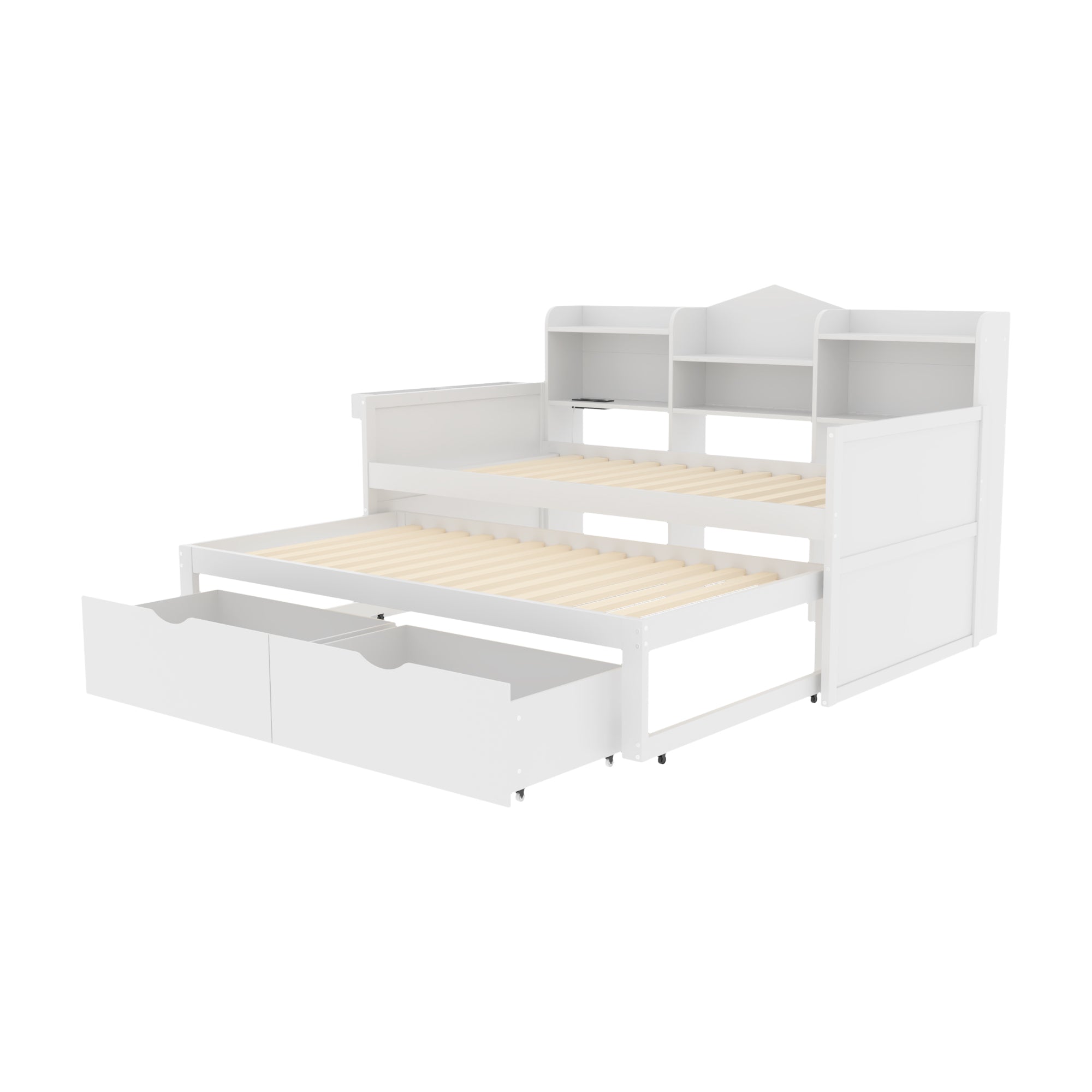 Logidon slaapbank 90x200 wit uitschuifbaar bed 90x190 twee laden