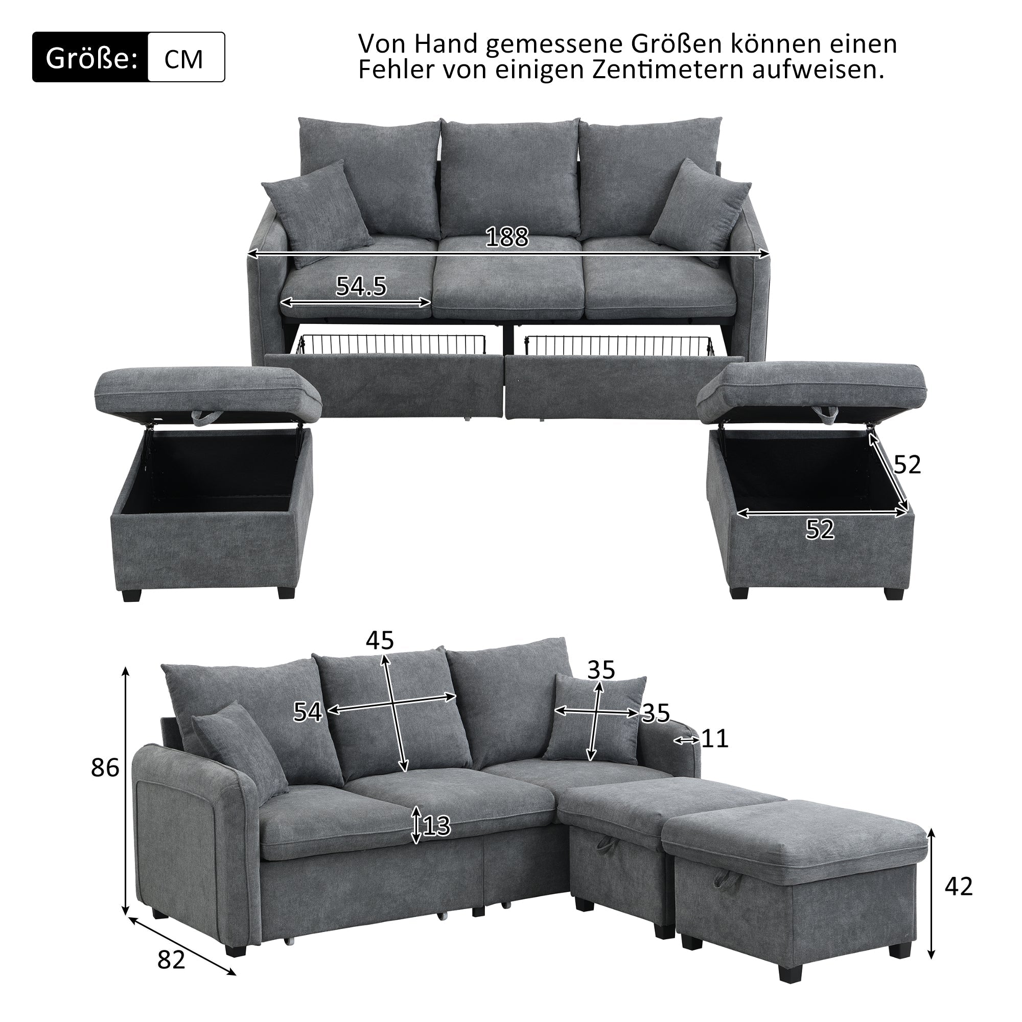 Logidon hoekbank U-vorm 3-zits grijs chenille en slaapfunctie