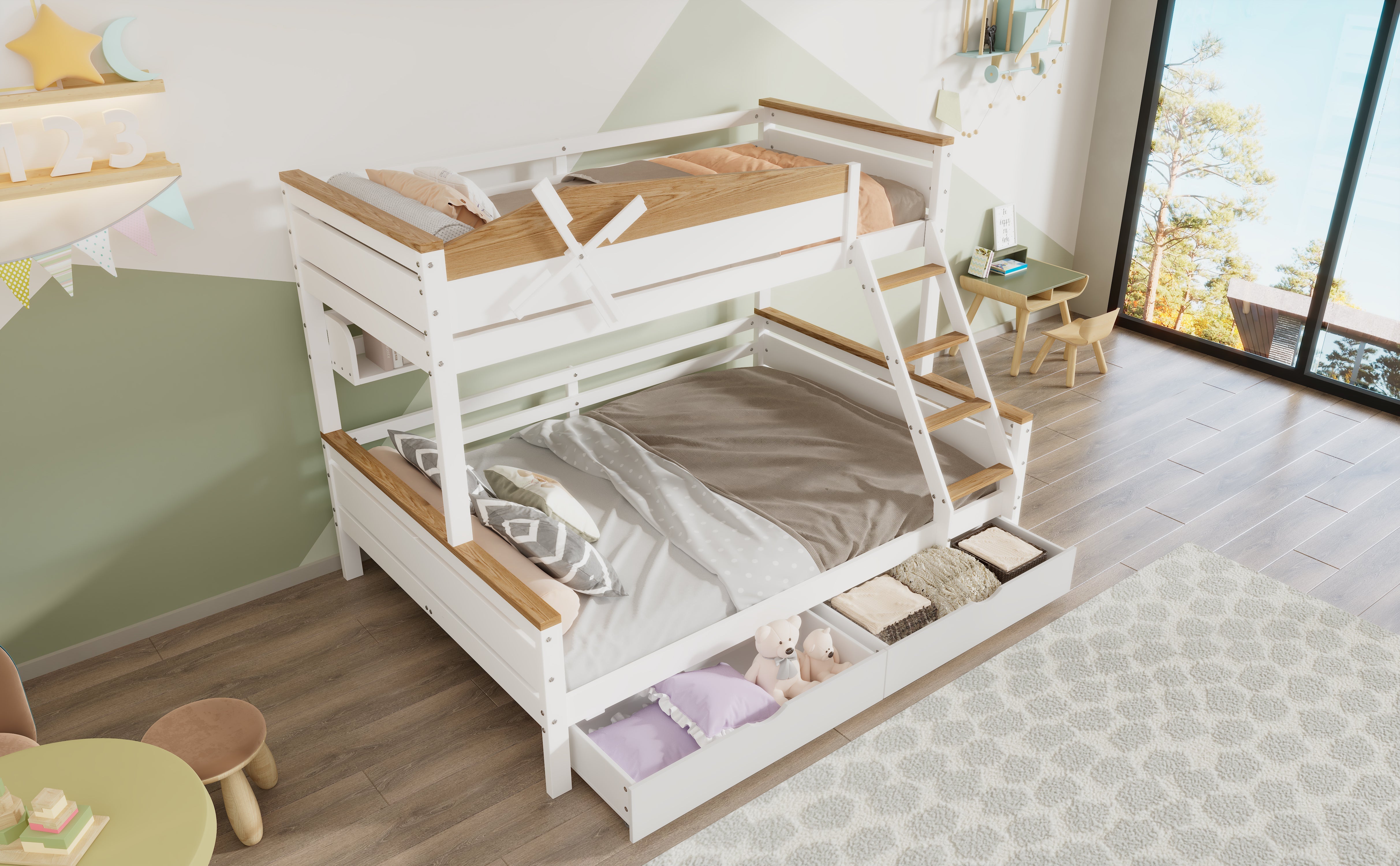 Logidon Stapelbed Met Molen Wit Naturel 90x200 cm en 140x200 cm