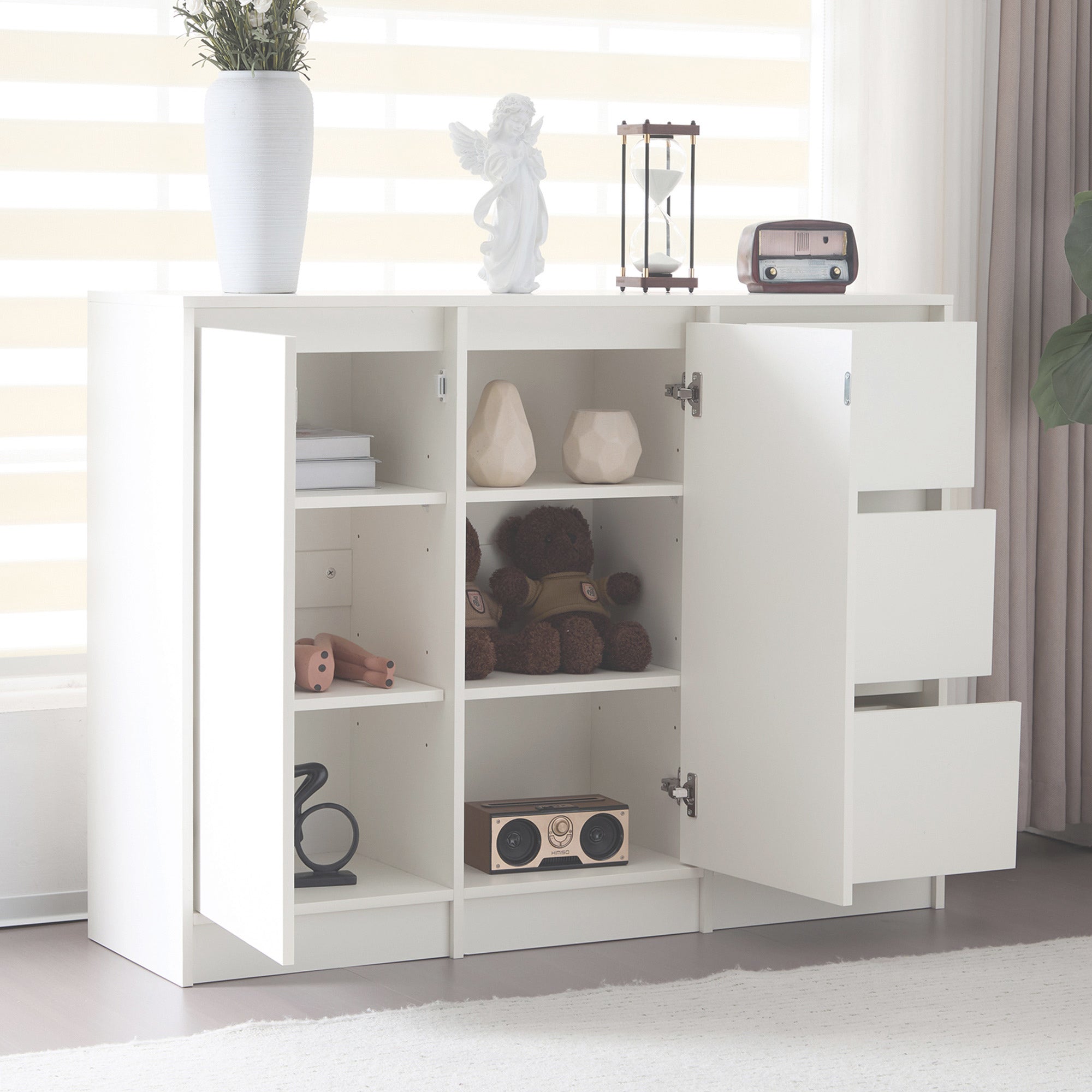 Logidon Modern Sideboard White 120x90x35 cm 2 Doors 3 Drawers
