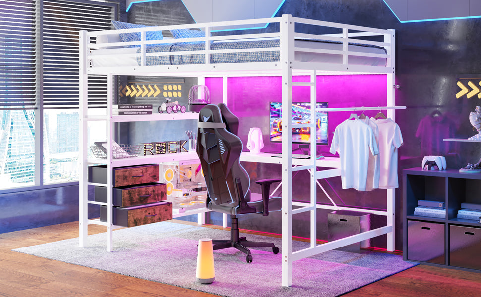 Logidon loft bed 140x200 with LED lighting USB socket 3 drawers