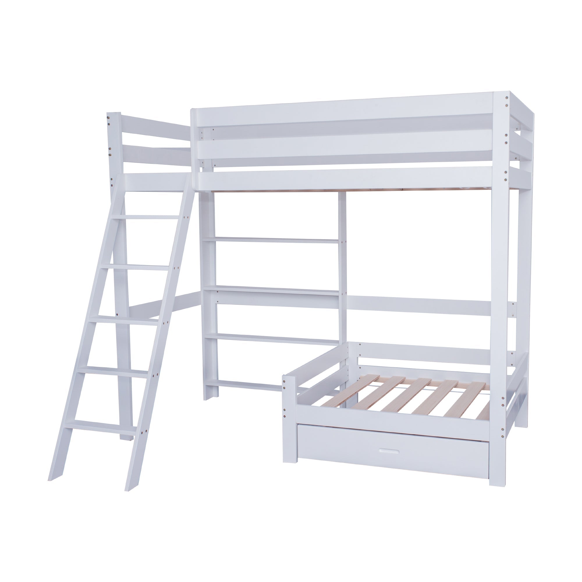 Logidon hoogslaper met bureau - wit kinderbed met lade