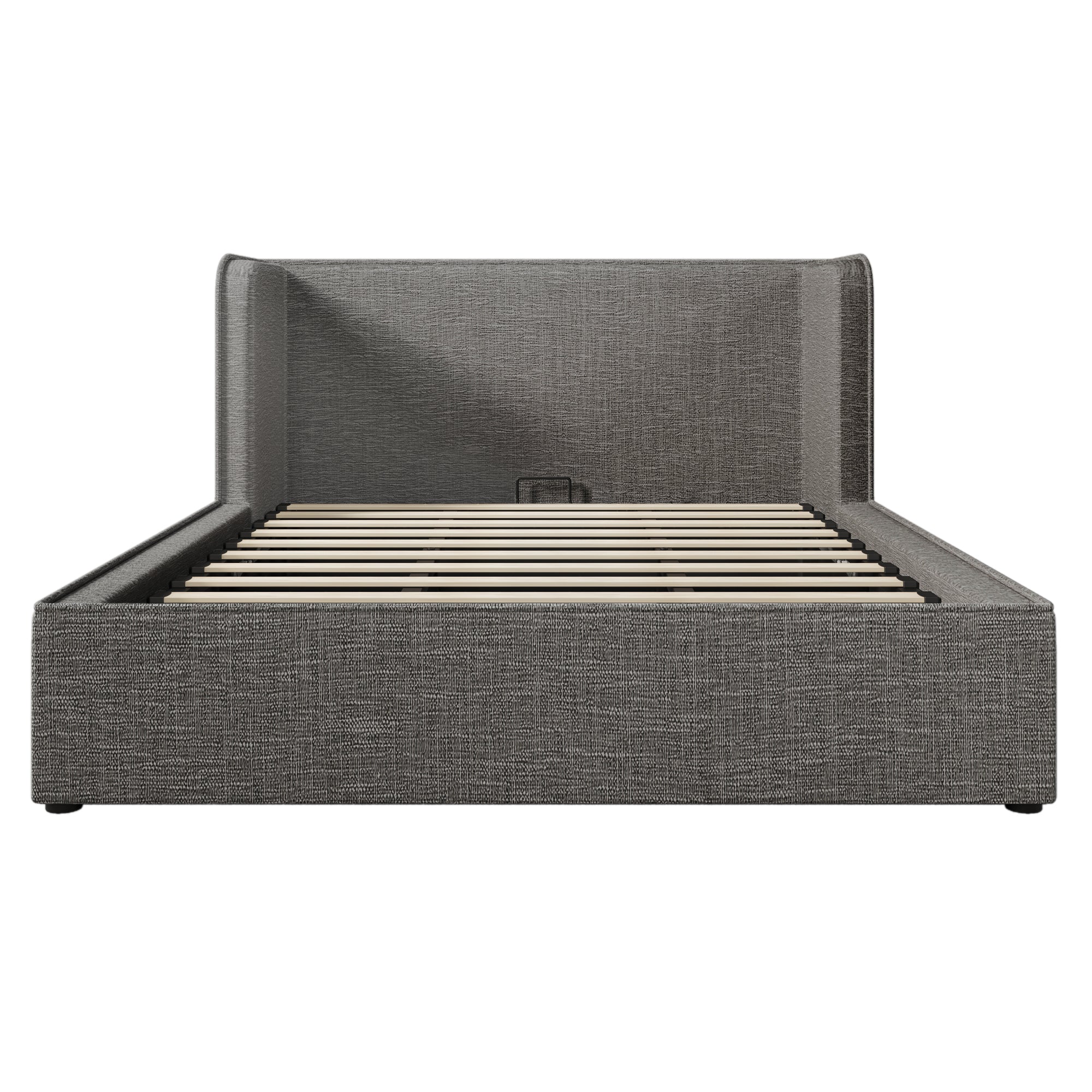 Logidon upholstered bed 160x200 with hydraulic storage space slatted frame gray