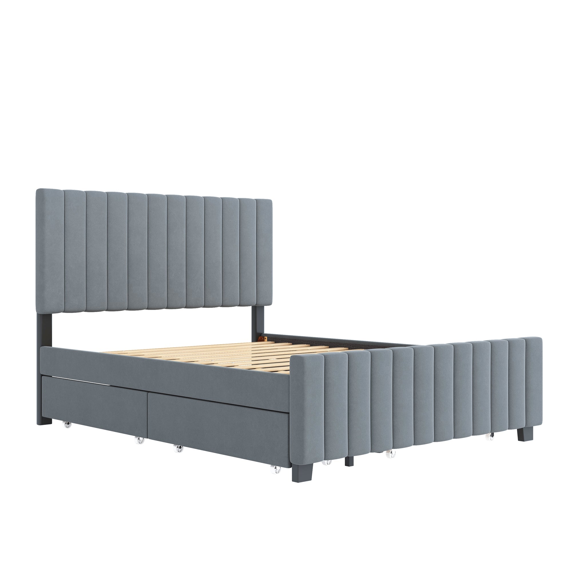 Logidon gestoffeerd bed 140x190 cm uitschuifbaar bed twee laden grijs fluweel