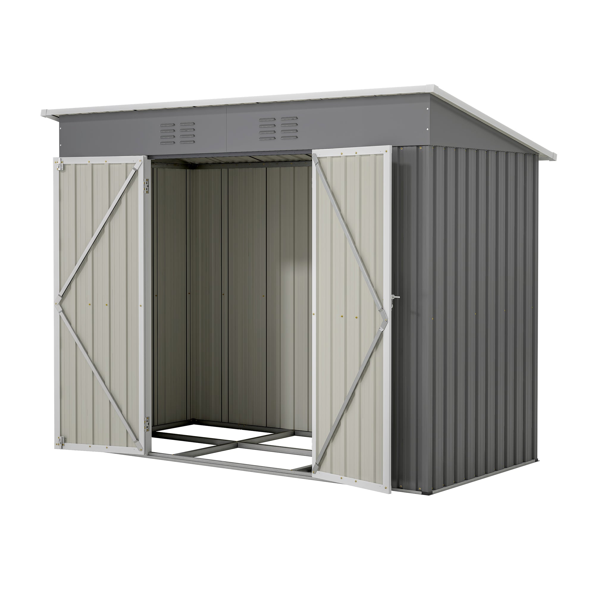 Logidon 8x4 Ft metalen gereedschapsschuur grijs met fundering weerbestendig