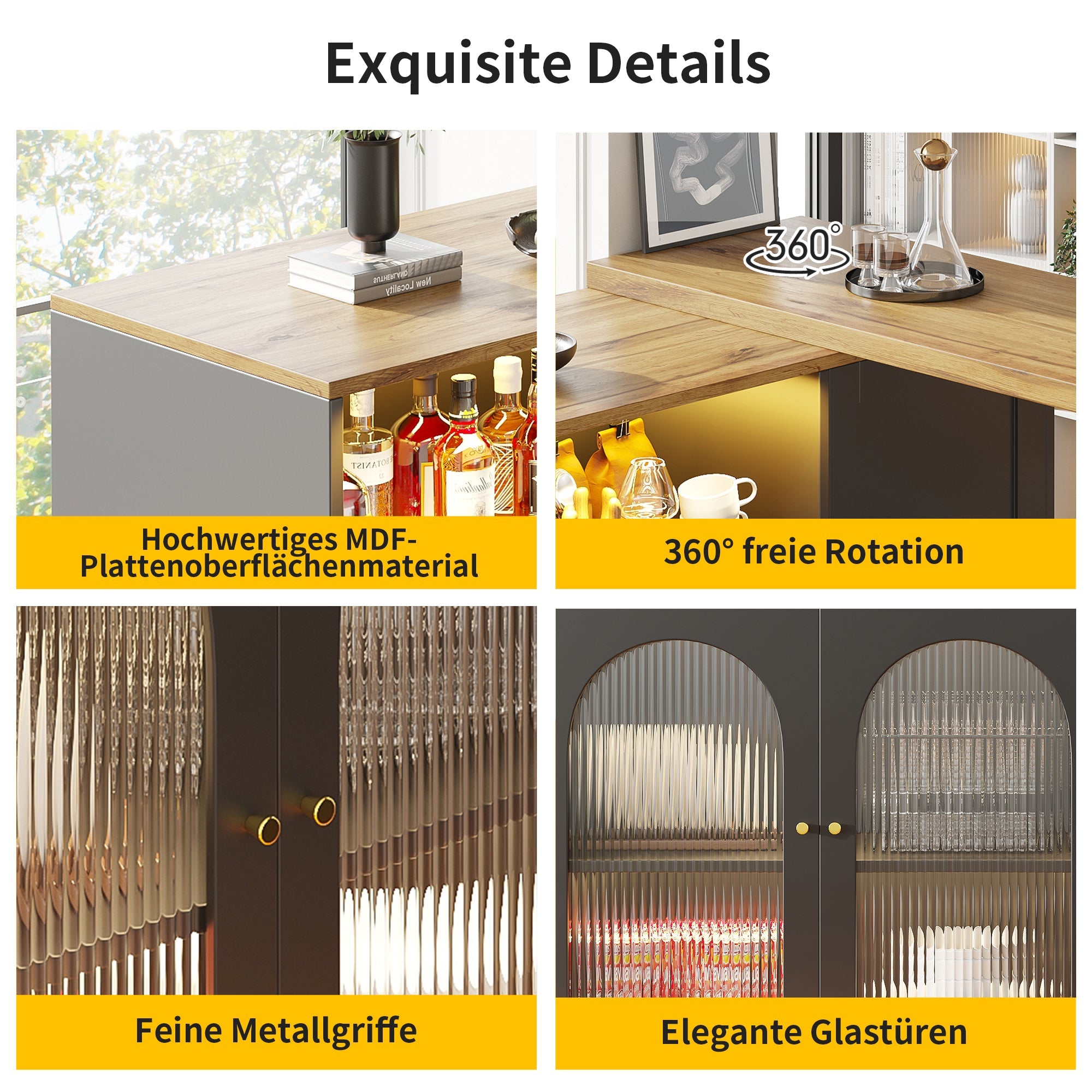 Logidon Draaibare Bartafel Mat Zwart 198x39x97 cm Met LED Glazen Deur